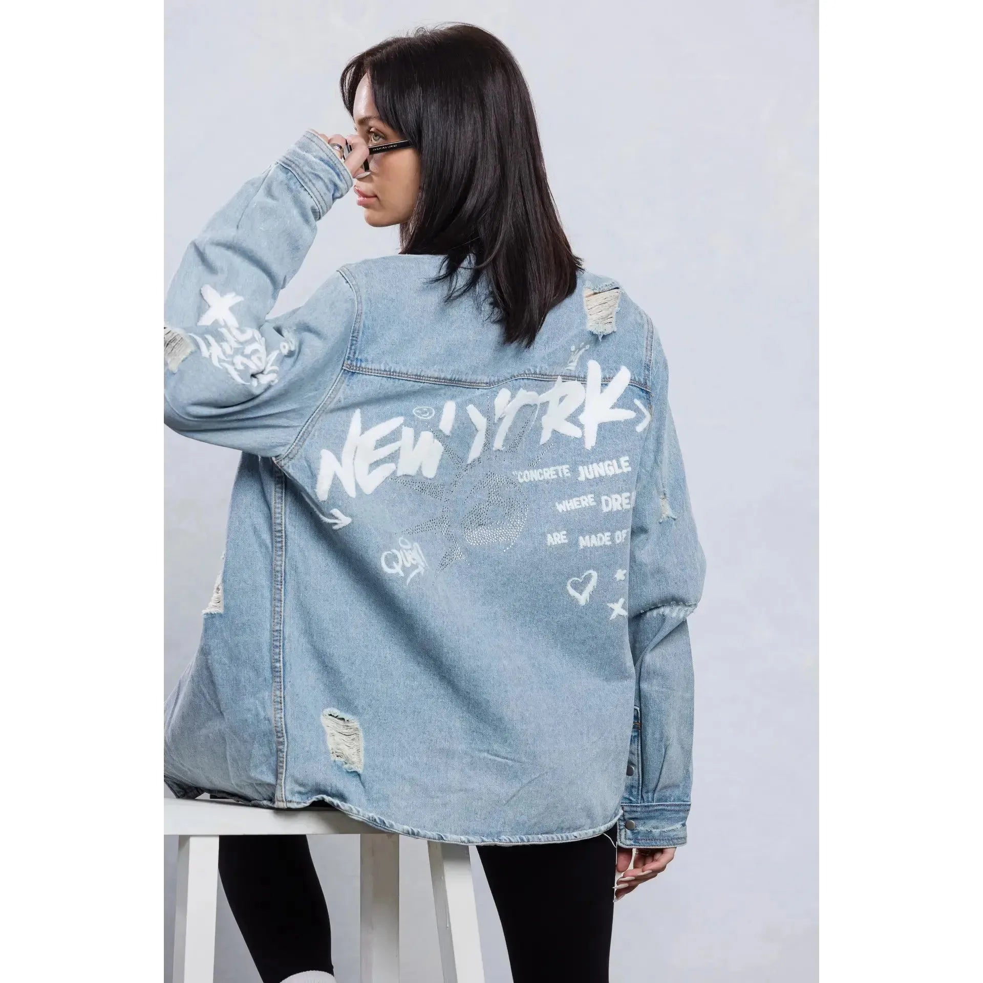 New York Rhinestones Denim Jacket