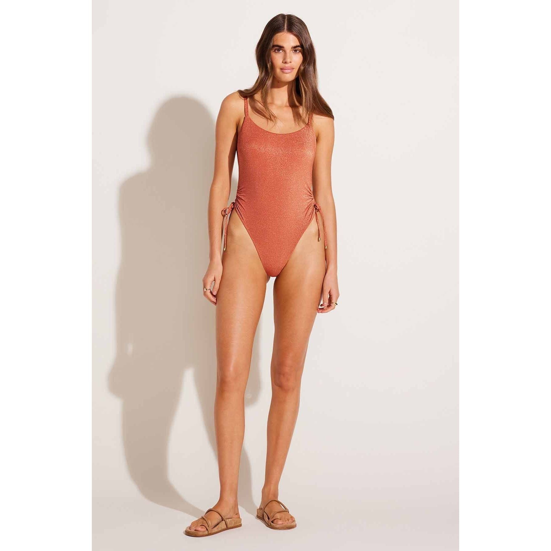 Gemma Ruched One Piece| Terracotta Metallic