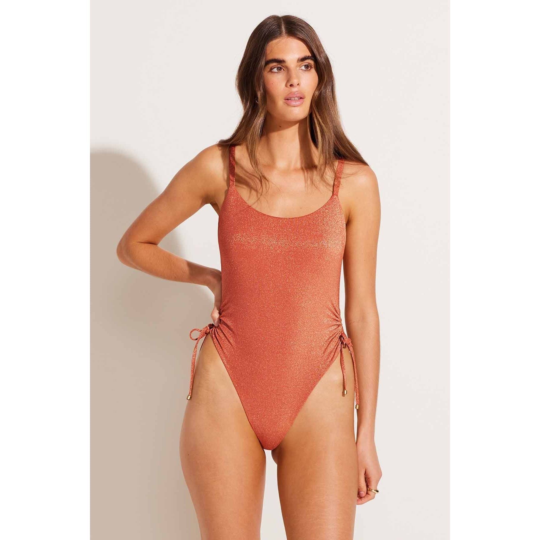 Gemma Ruched One Piece| Terracotta Metallic