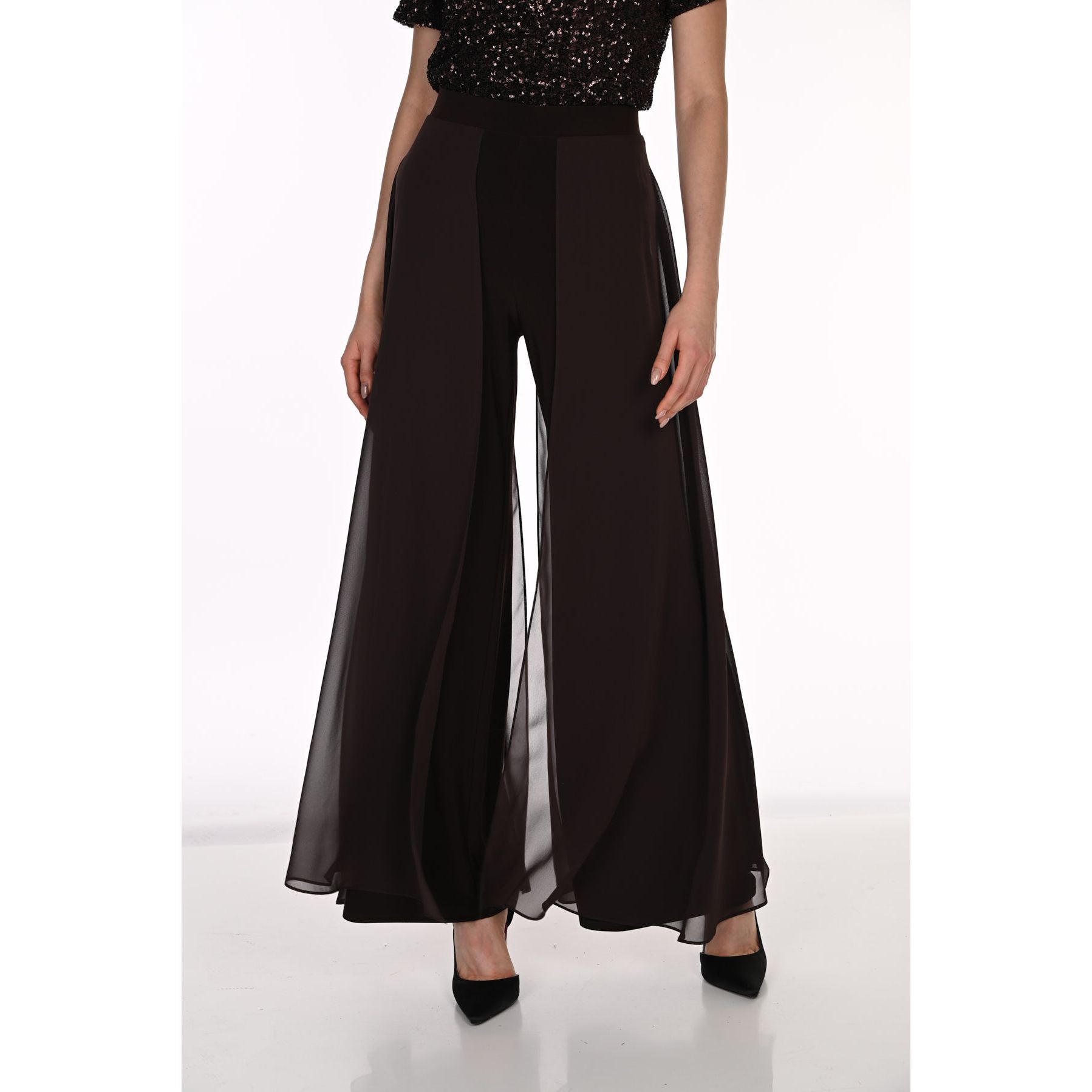 Sheer Overlay High-Waisted Wide Leg Pant Style 198256
