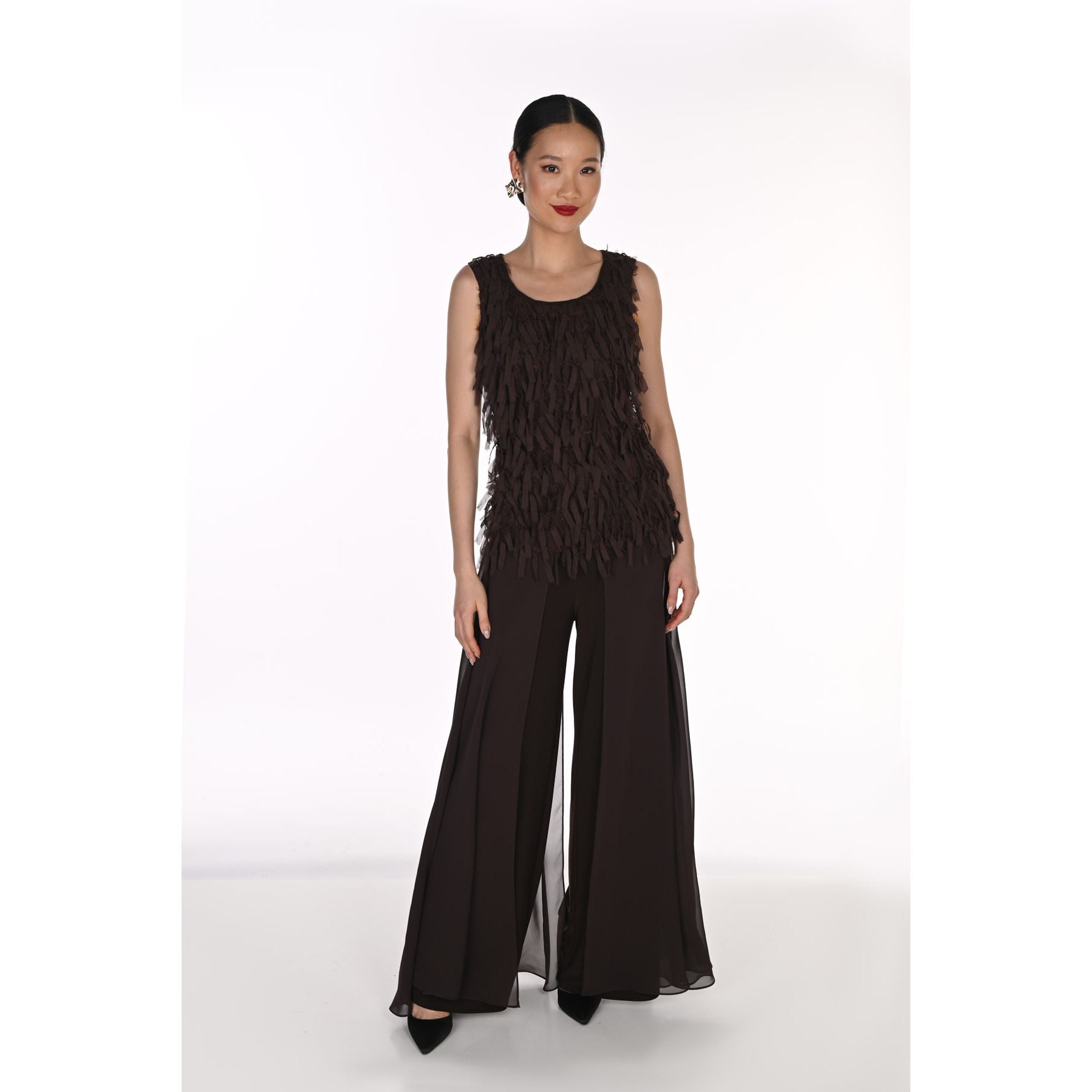Sheer Overlay High-Waisted Wide Leg Pant Style 198256