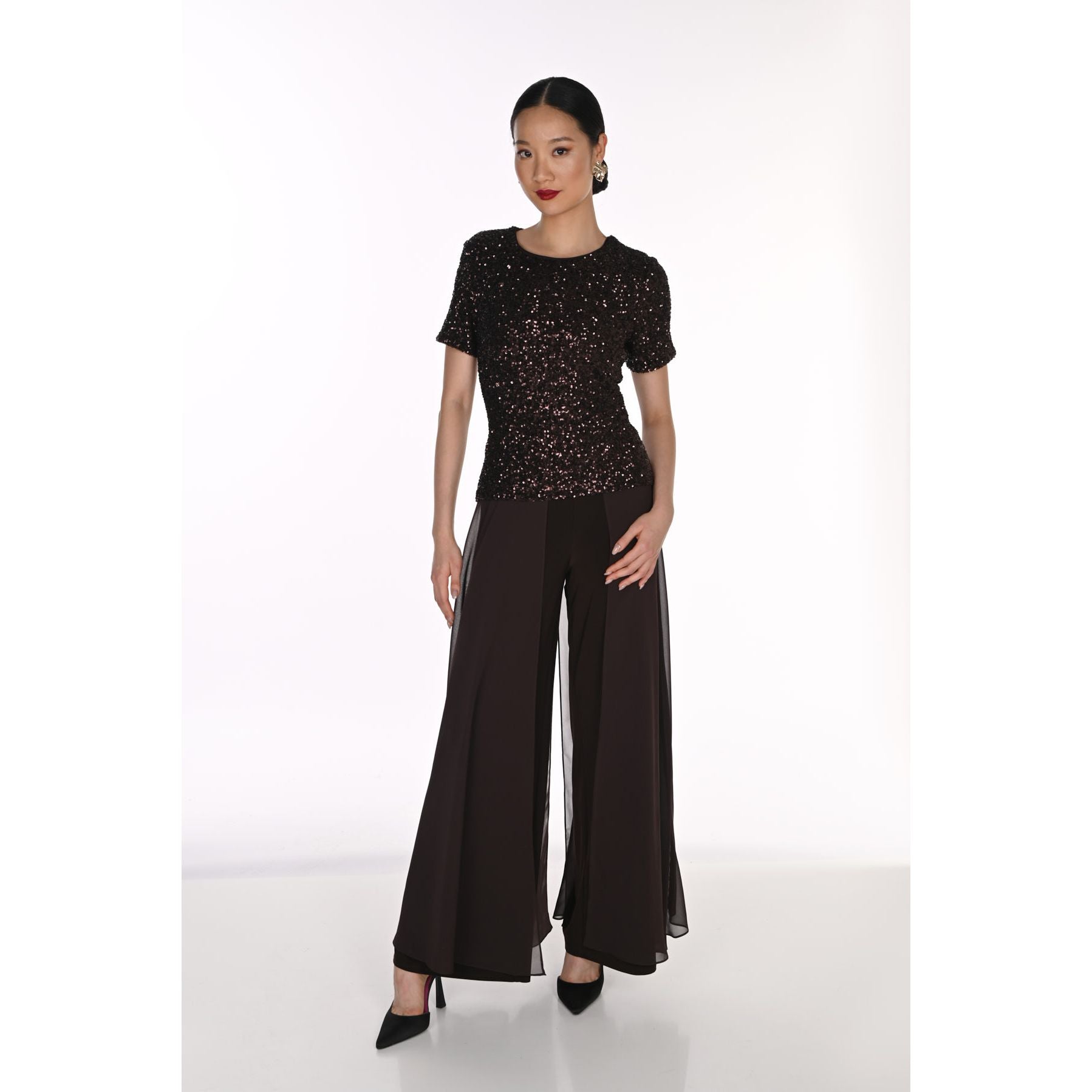 Sheer Overlay High-Waisted Wide Leg Pant Style 198256