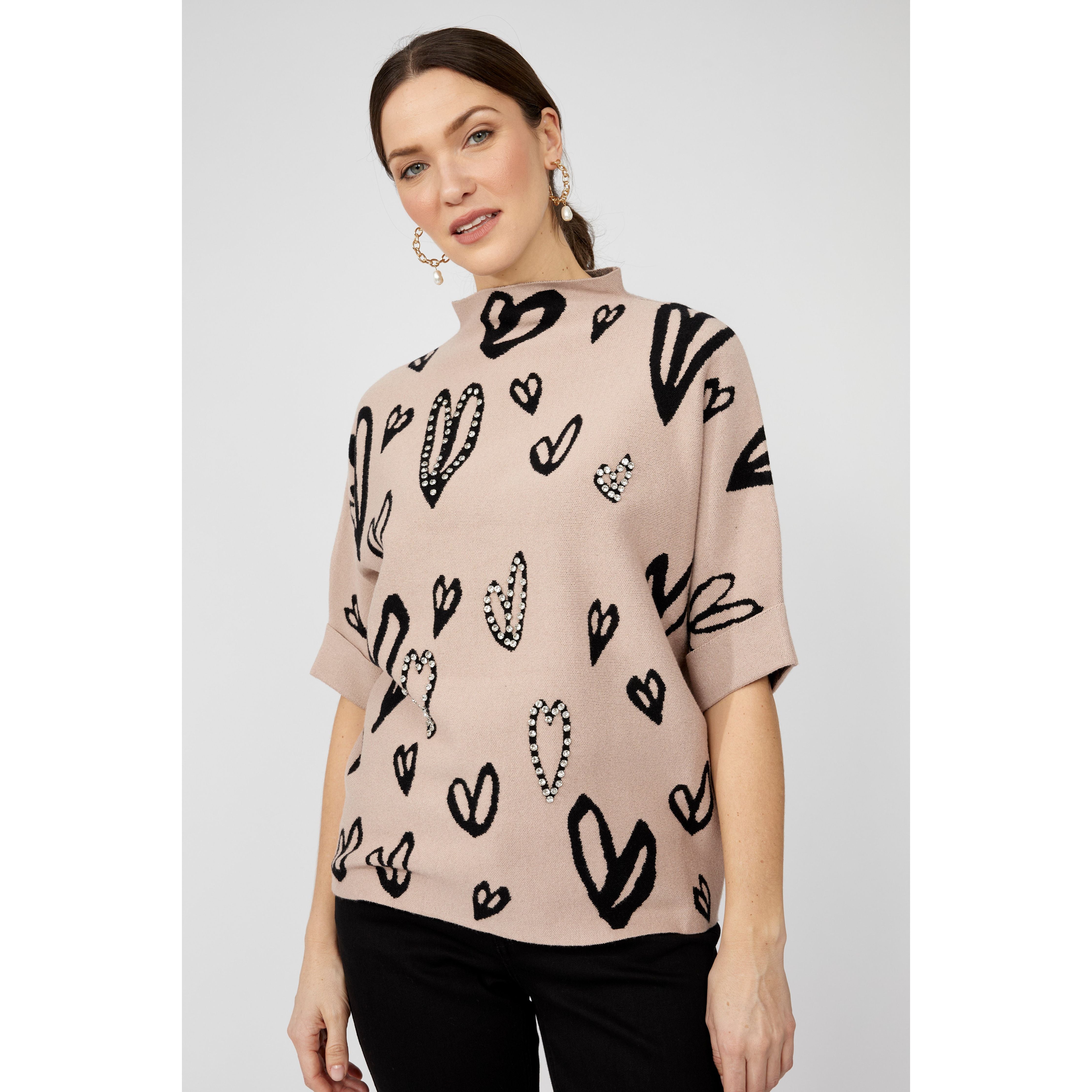 Mock Neck Jewel Embellished Pullover - Style 253721