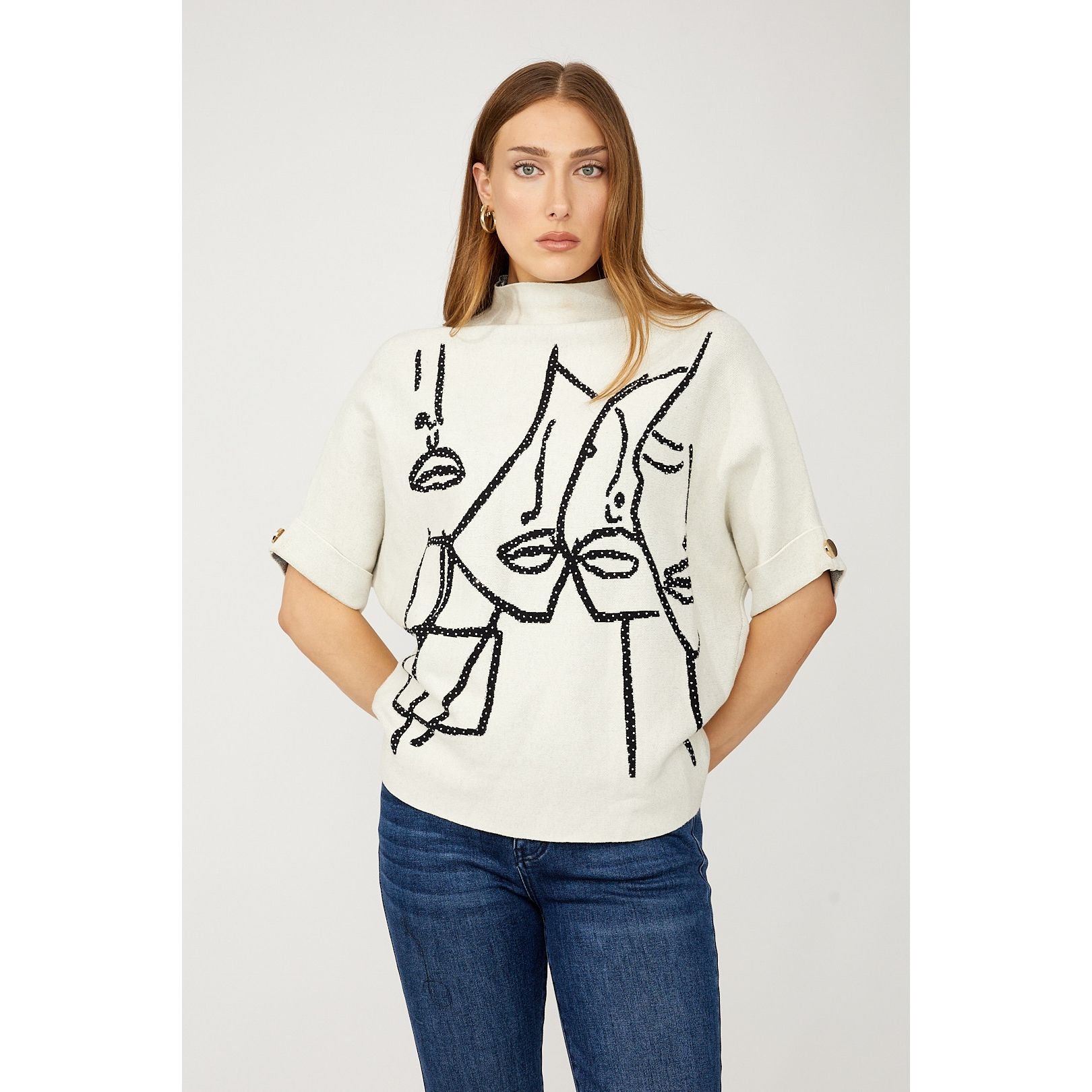 Artistic Mock Neck Pullover Style 254969