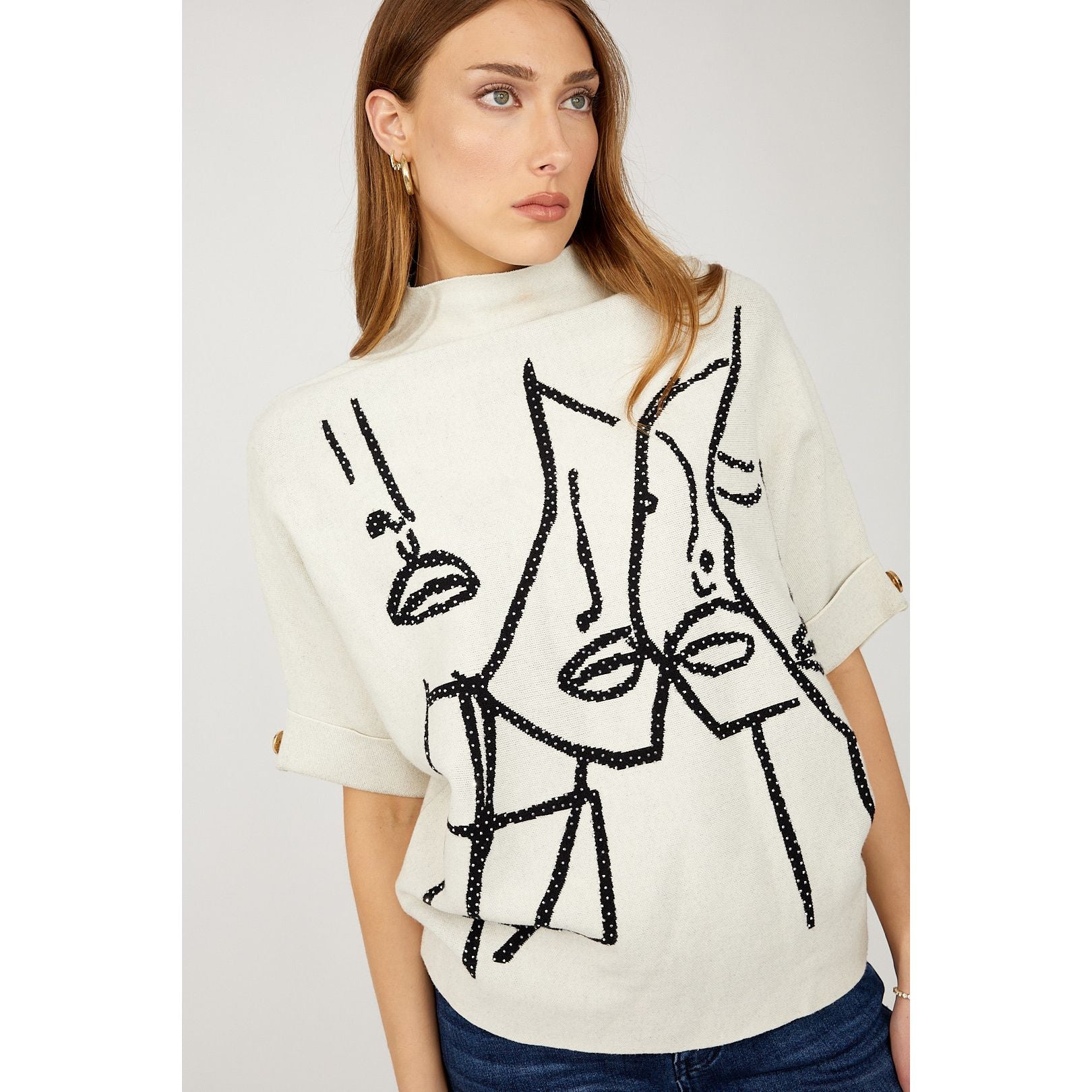 Artistic Mock Neck Pullover Style 254969