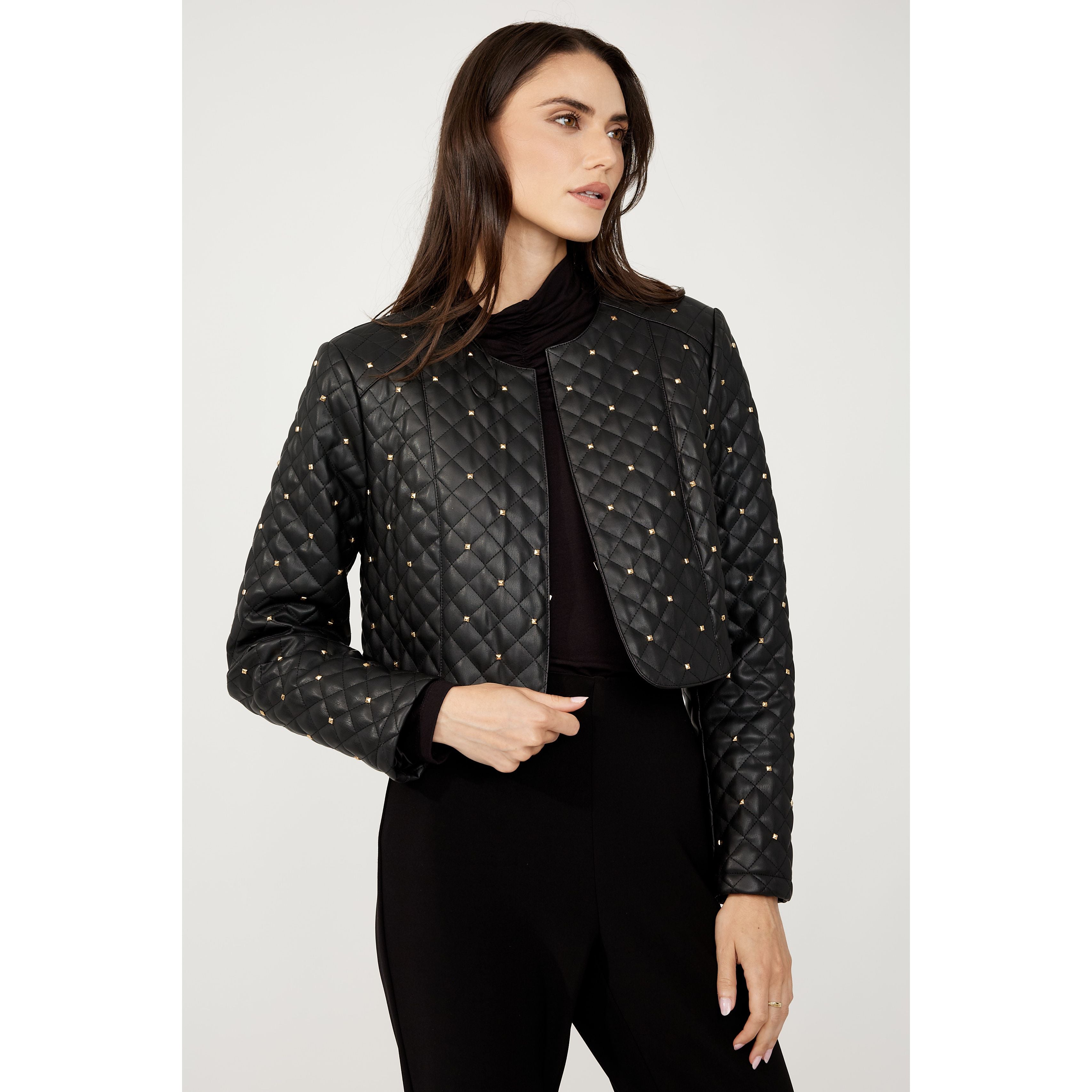 Noir Luxe Studded Leather Jacket: