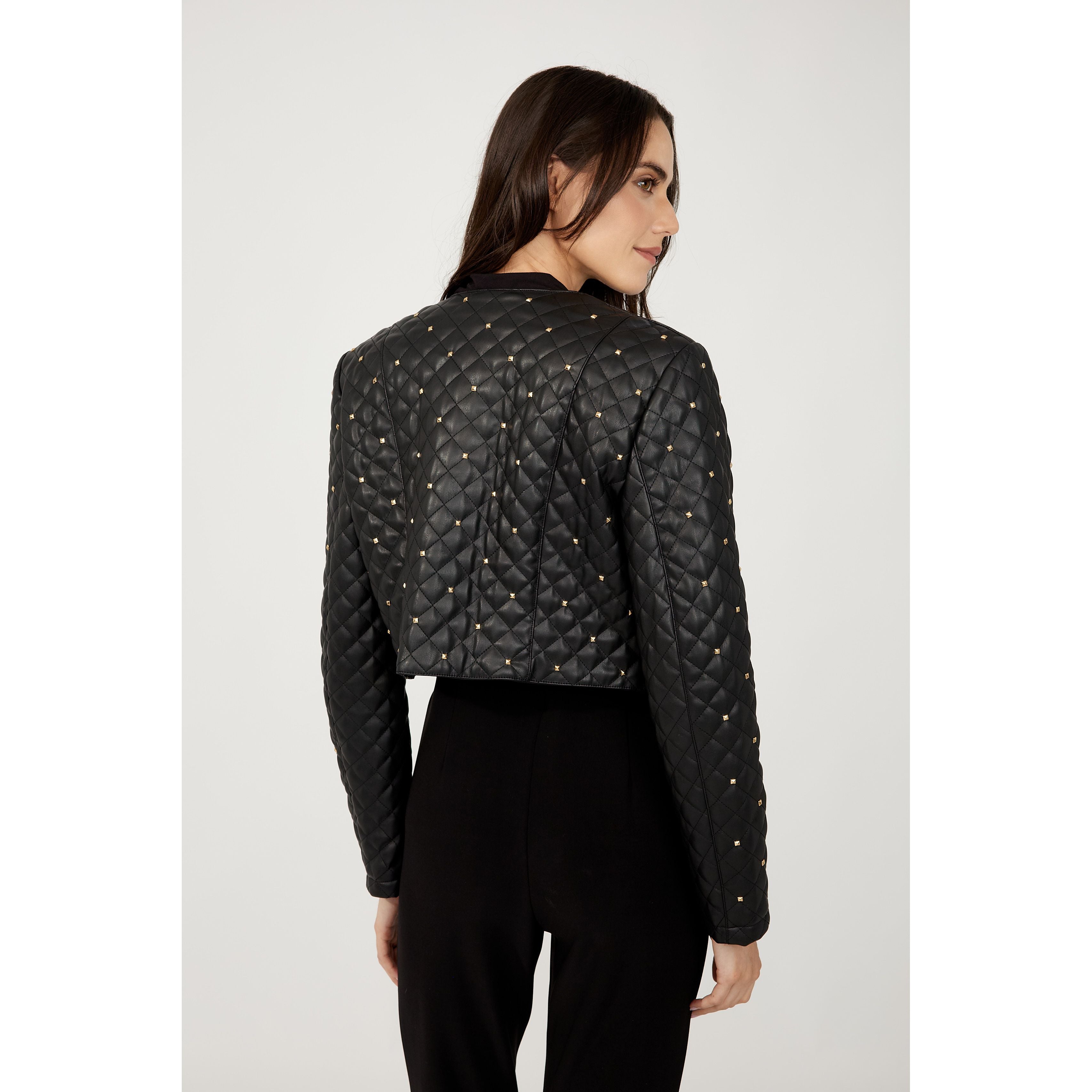 Noir Luxe Studded Leather Jacket: