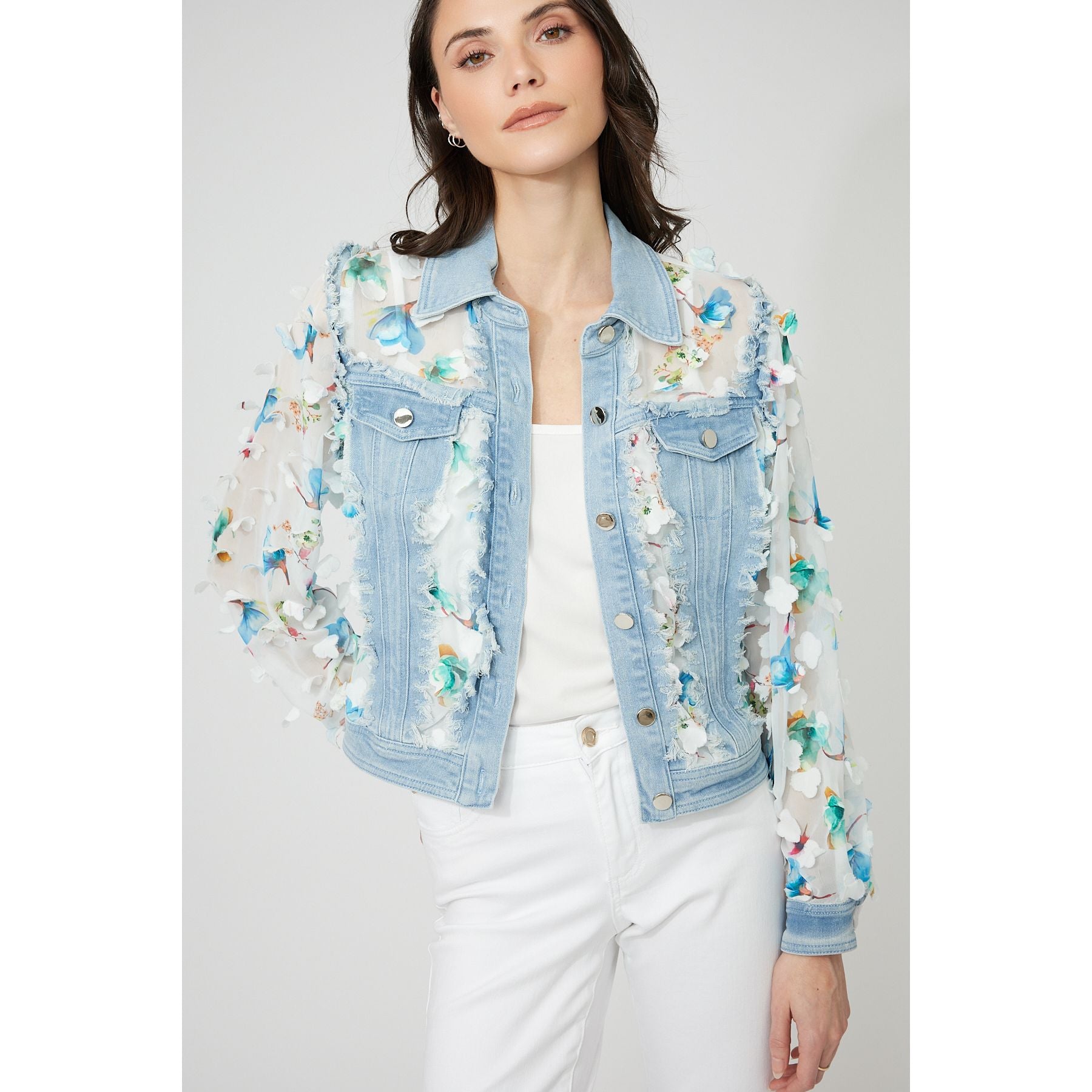 Denim Floral Puff Sleeve Jacket Style 261601
