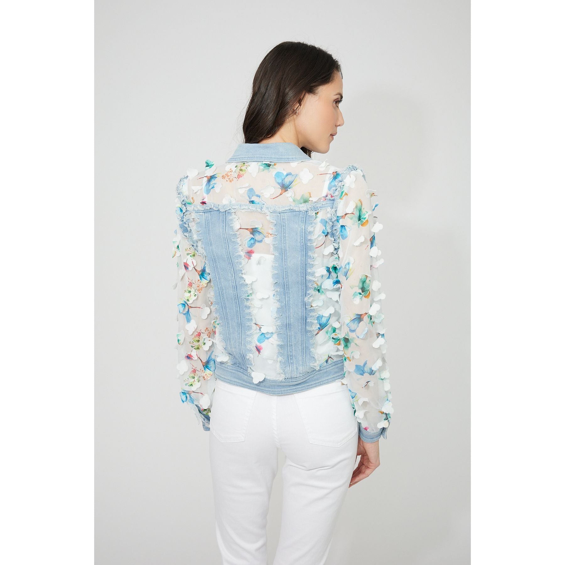 Denim Floral Puff Sleeve Jacket Style 261601