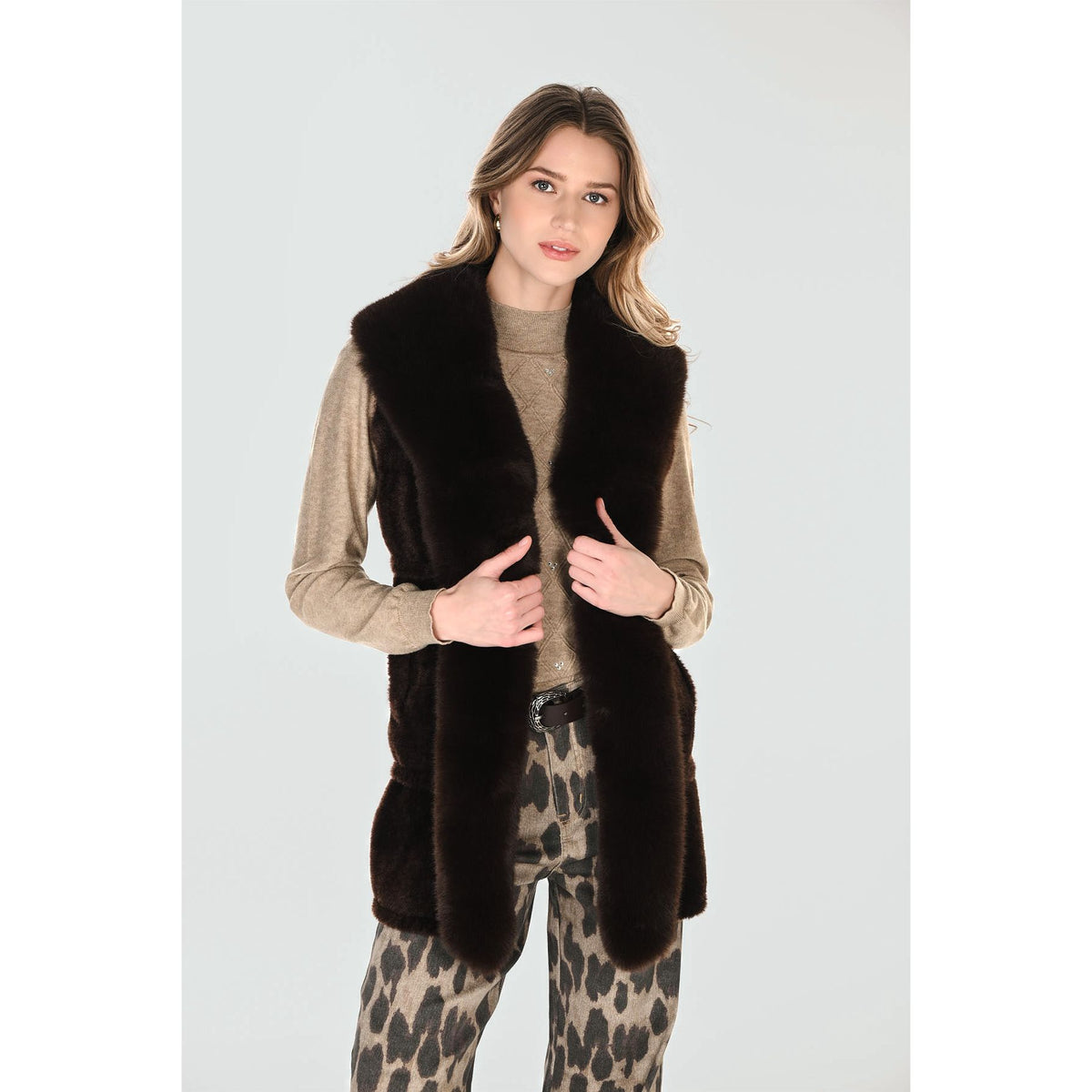 Faux Fur Brown Vest - Style 263766