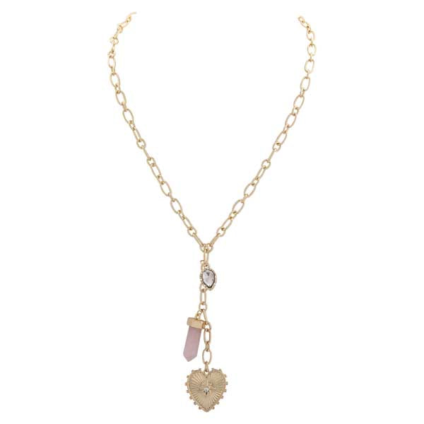 Merx 700-224-1 Gold Rose Quartz Necklace