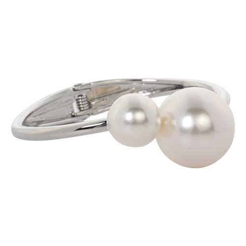 Merx 720-191 Rhodium and Pearl Bangle Bracelet
