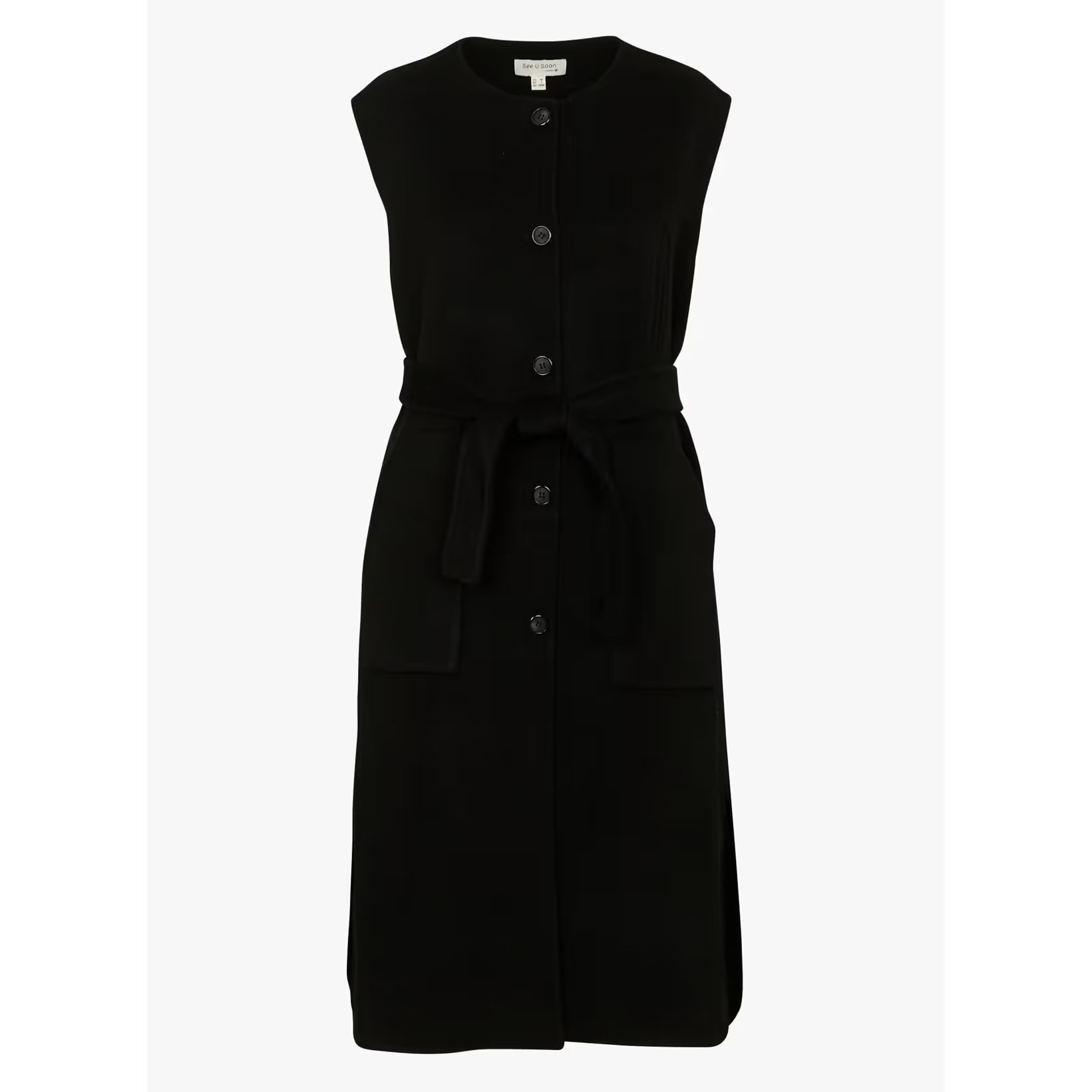 See U Soon Long Sleeveless Wool Coat – Black
