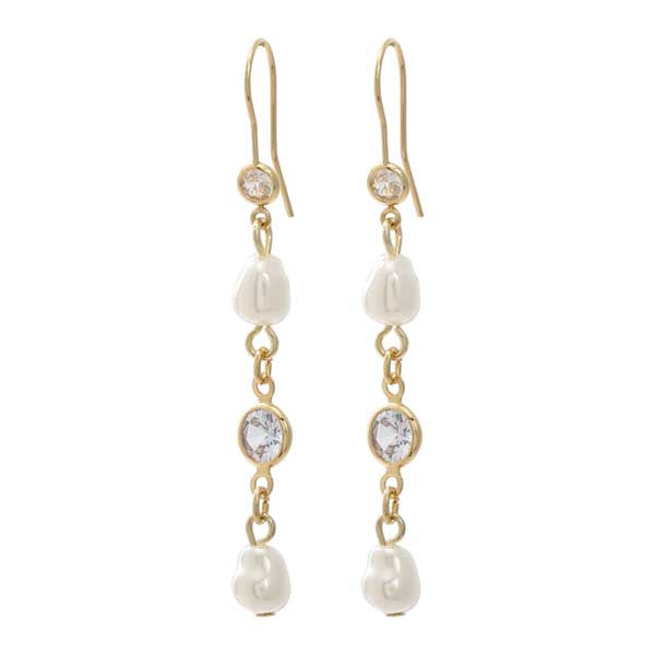 Merx 84-26036-1 Hook Drop Pearl and Crystal Earrings