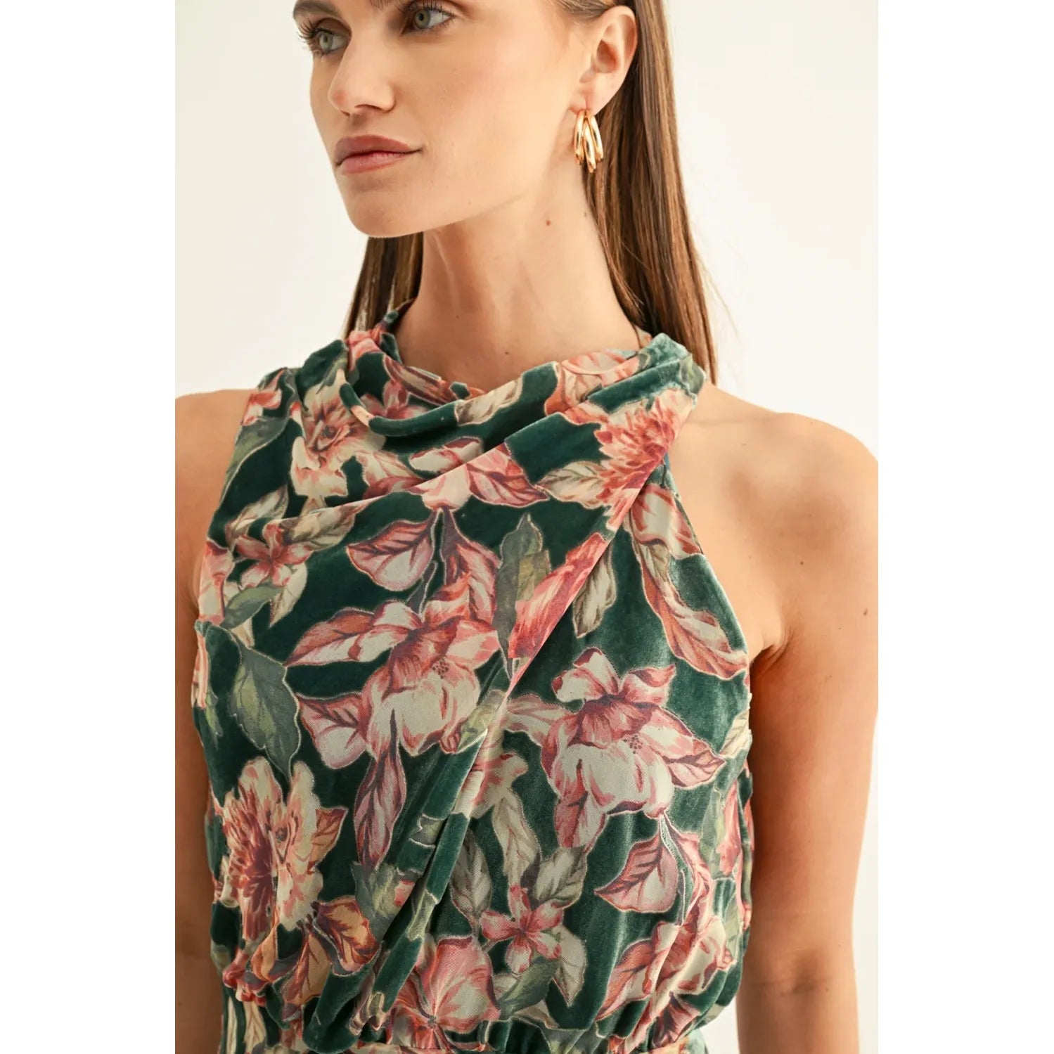 Veda Burnout Velvet Draped Maxi Dress