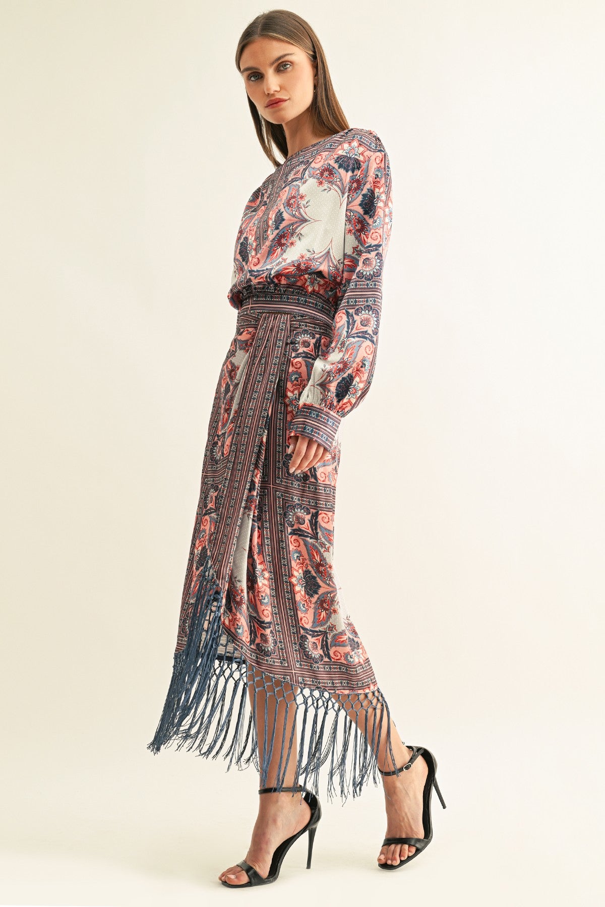 Aries Draped Fringe Hem Midi Skirt