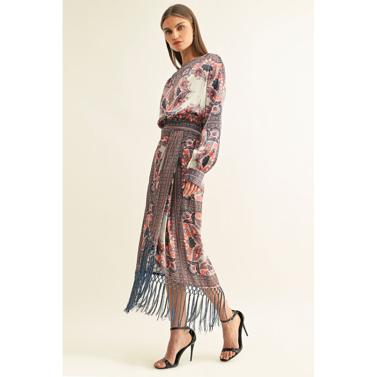 Aries Draped Fringe Hem Midi Skirt