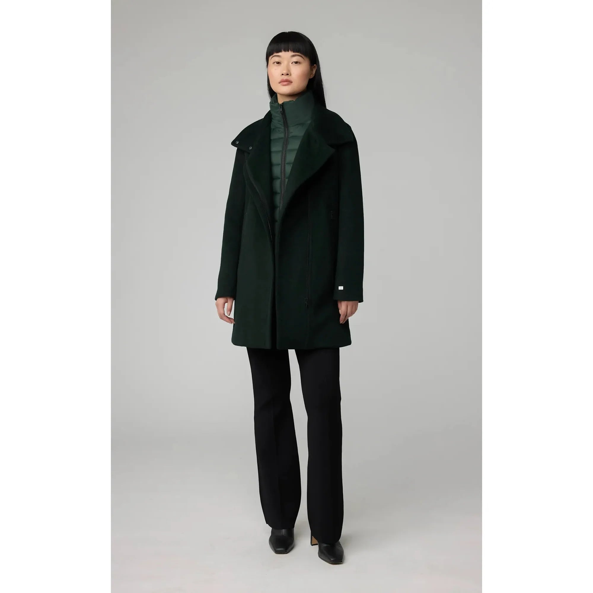 ABBI Straight-Fit Mixed Media Wool Coat With Removable Bib