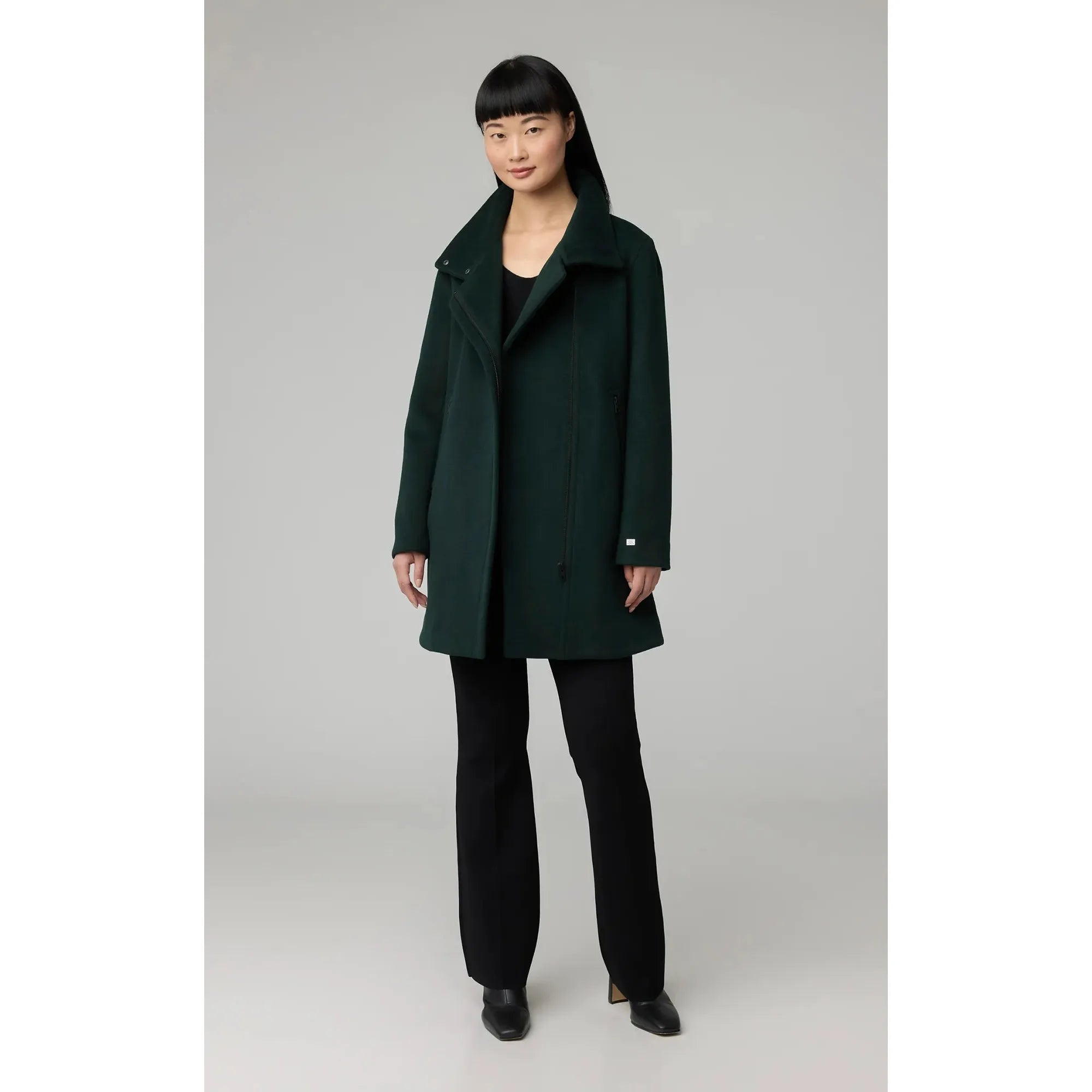 ABBI Straight-Fit Mixed Media Wool Coat With Removable Bib