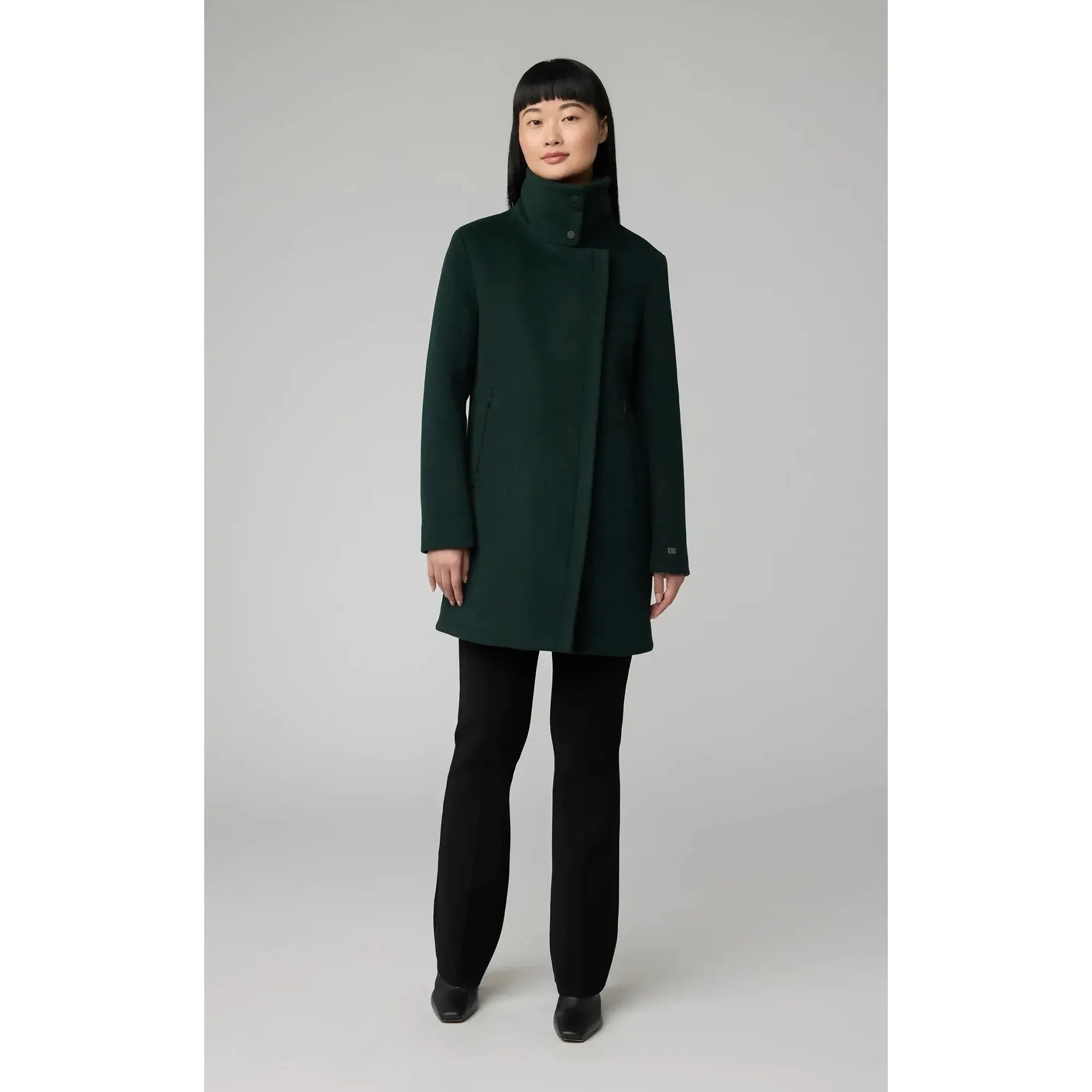 ABBI Straight-Fit Mixed Media Wool Coat With Removable Bib