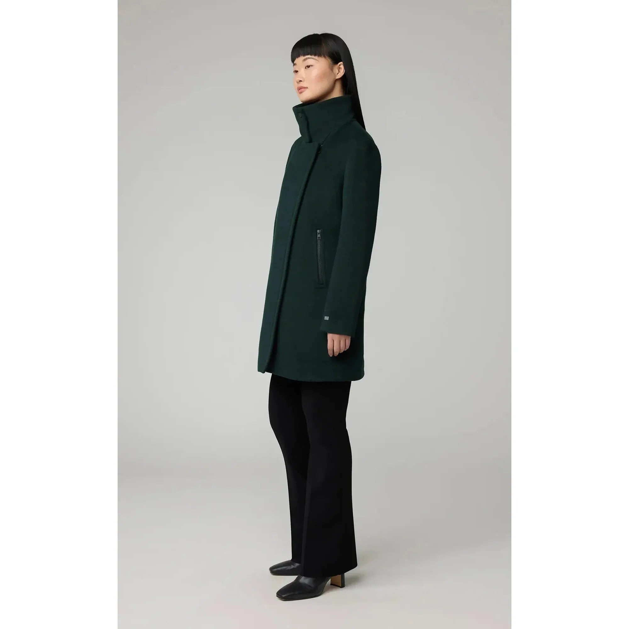 ABBI Straight-Fit Mixed Media Wool Coat With Removable Bib