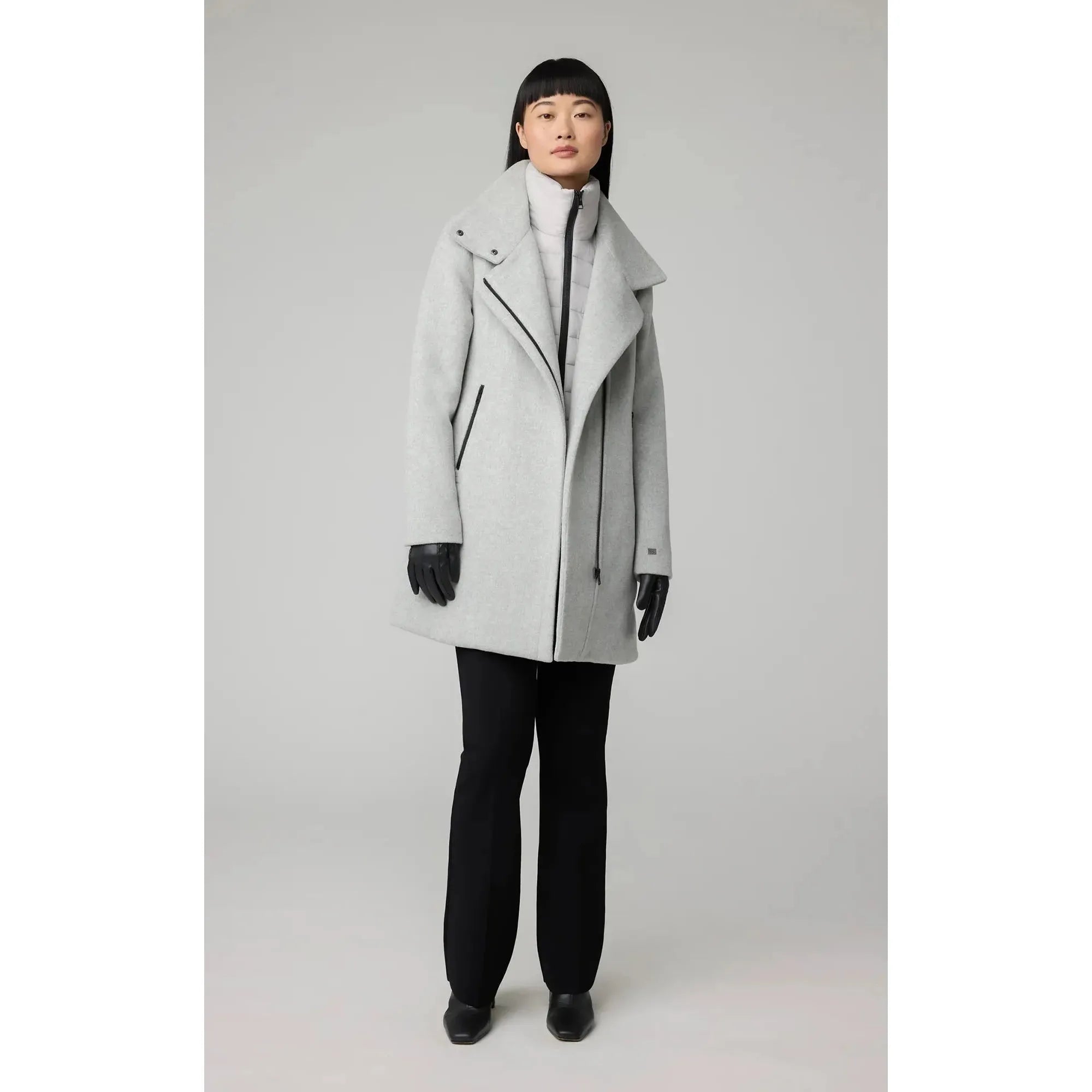 ABBI Straight-Fit Mixed Media Wool Coat With Removable Bib