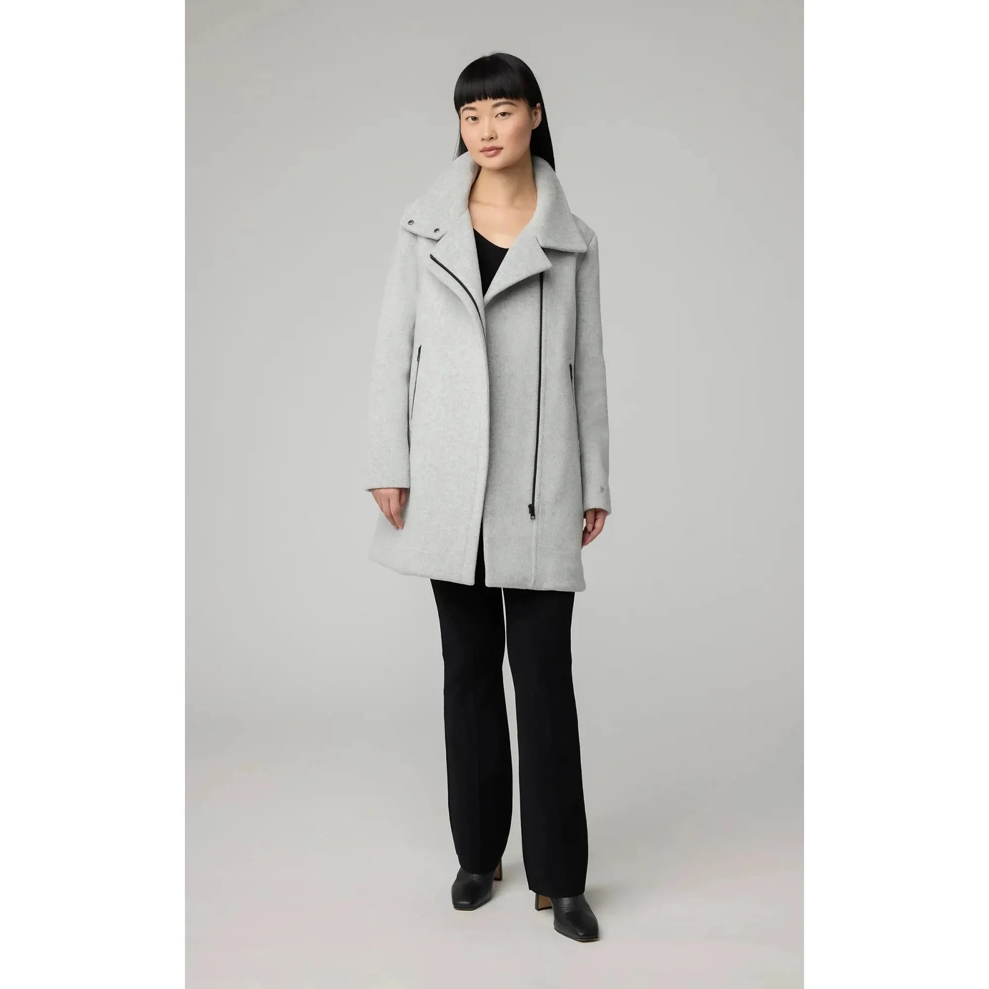 ABBI Straight-Fit Mixed Media Wool Coat With Removable Bib