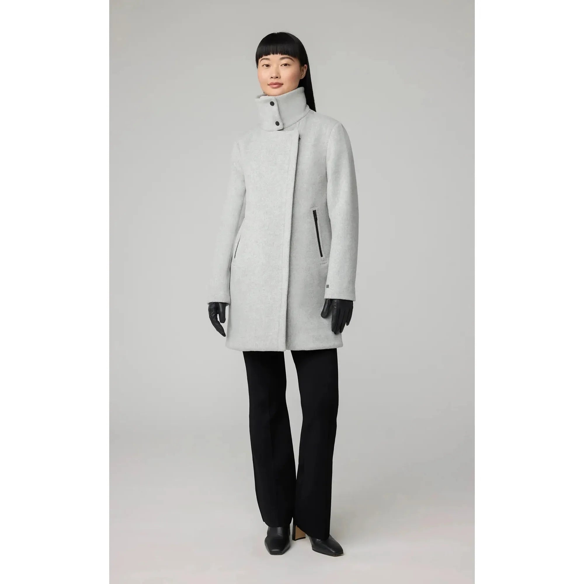 ABBI Straight-Fit Mixed Media Wool Coat With Removable Bib