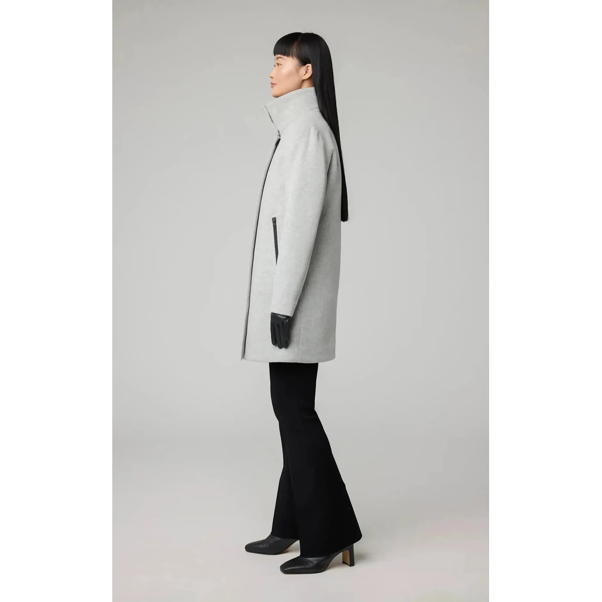 ABBI Straight-Fit Mixed Media Wool Coat With Removable Bib