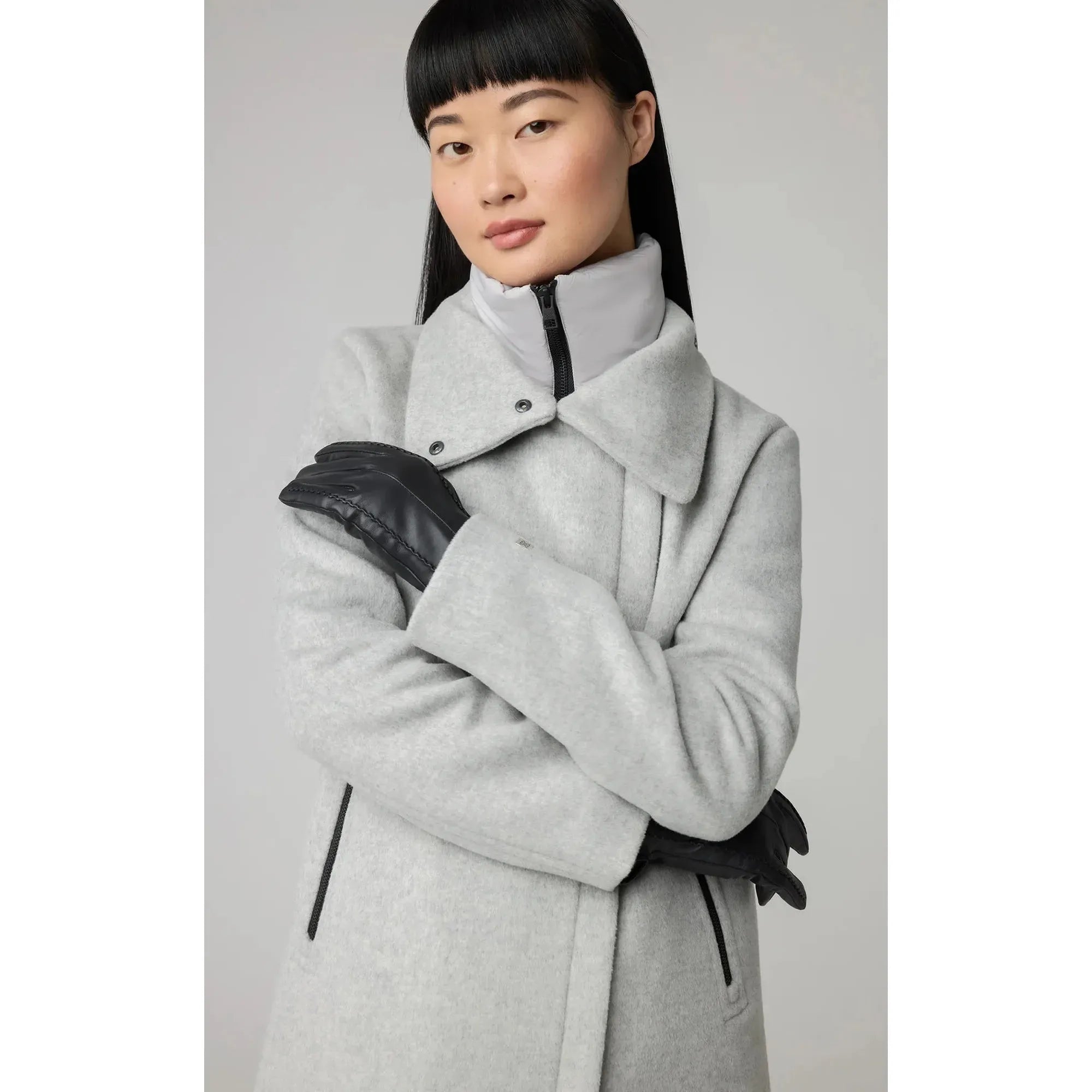 ABBI Straight-Fit Mixed Media Wool Coat With Removable Bib