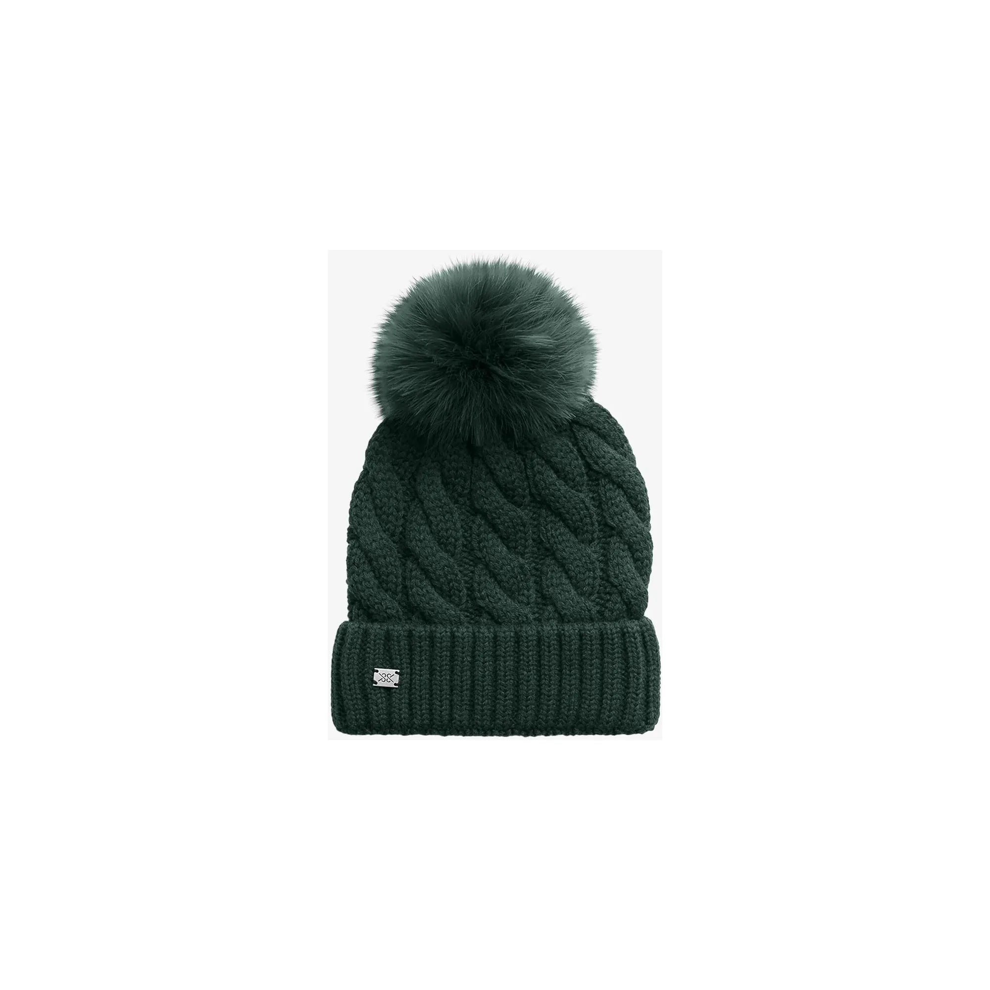 Amalie-TN Cable-Knit Hat With Detachable Feather Pompom