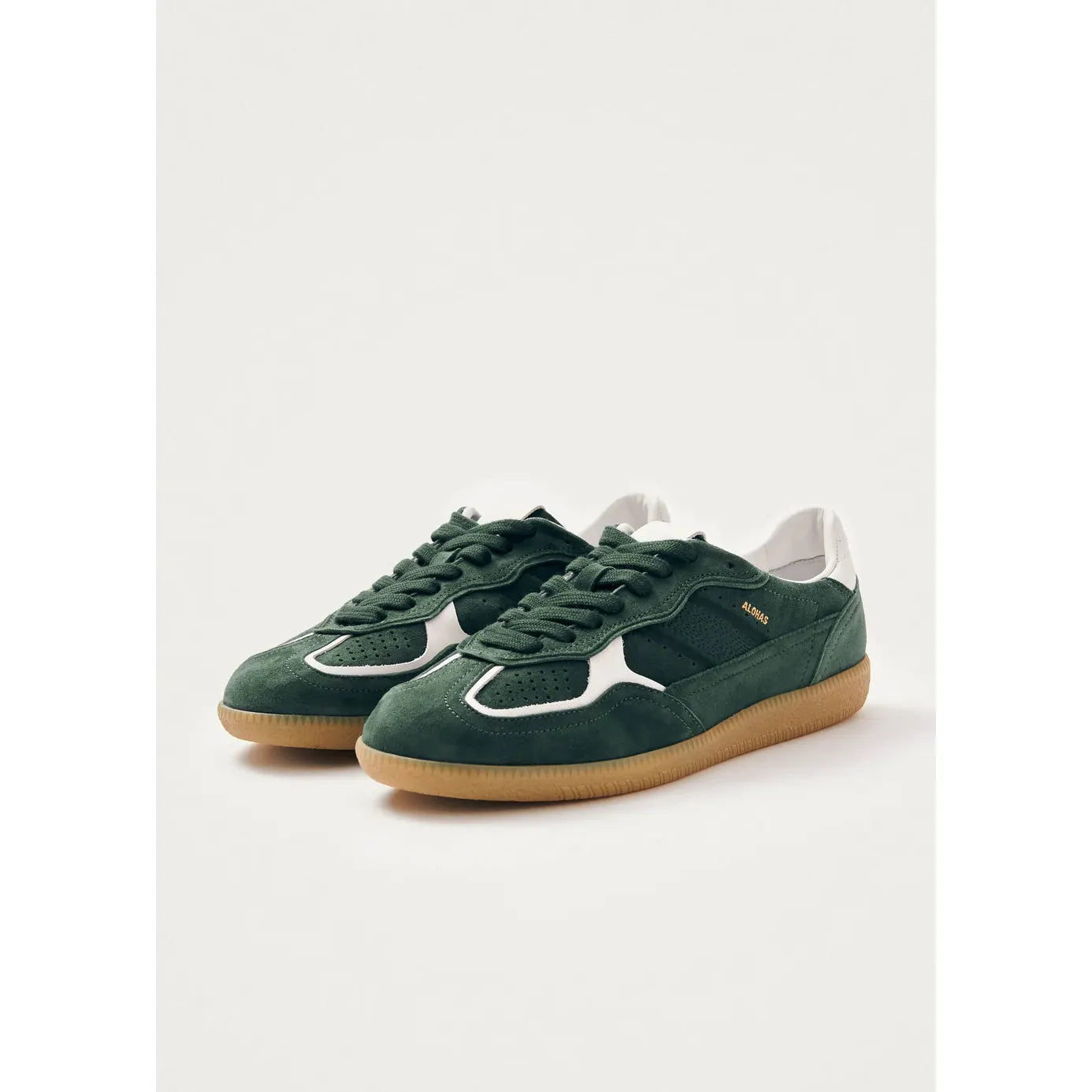 ALOHAS Green Suede Sneakers with White Leather Accent