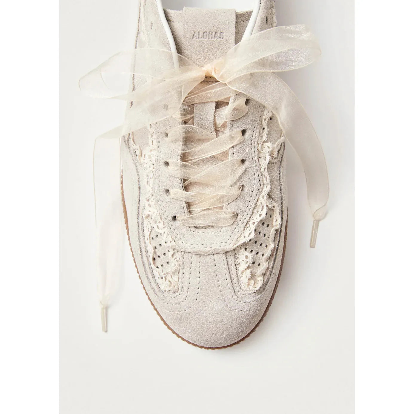 ALOHAS Cream Suede Sneakers with Crochet Trim