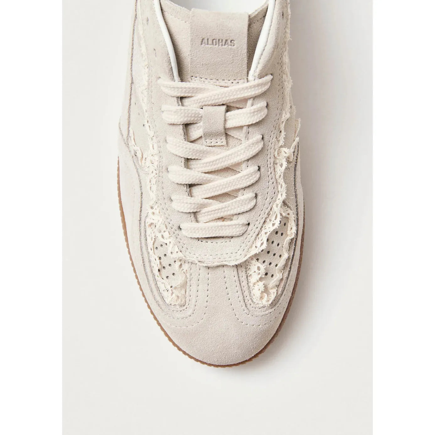 ALOHAS Cream Suede Sneakers with Crochet Trim