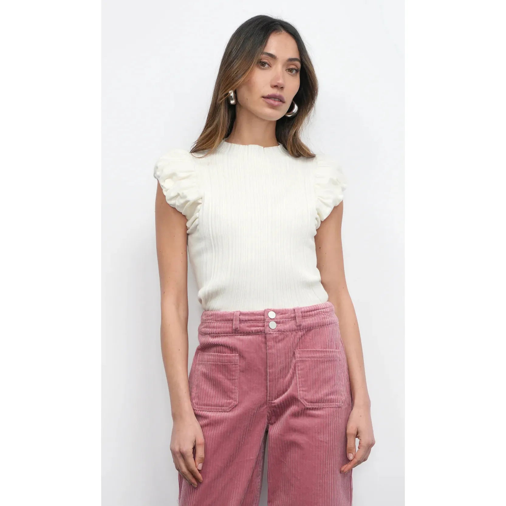 Austen Puff Cap Sleeve Rib Knit Top