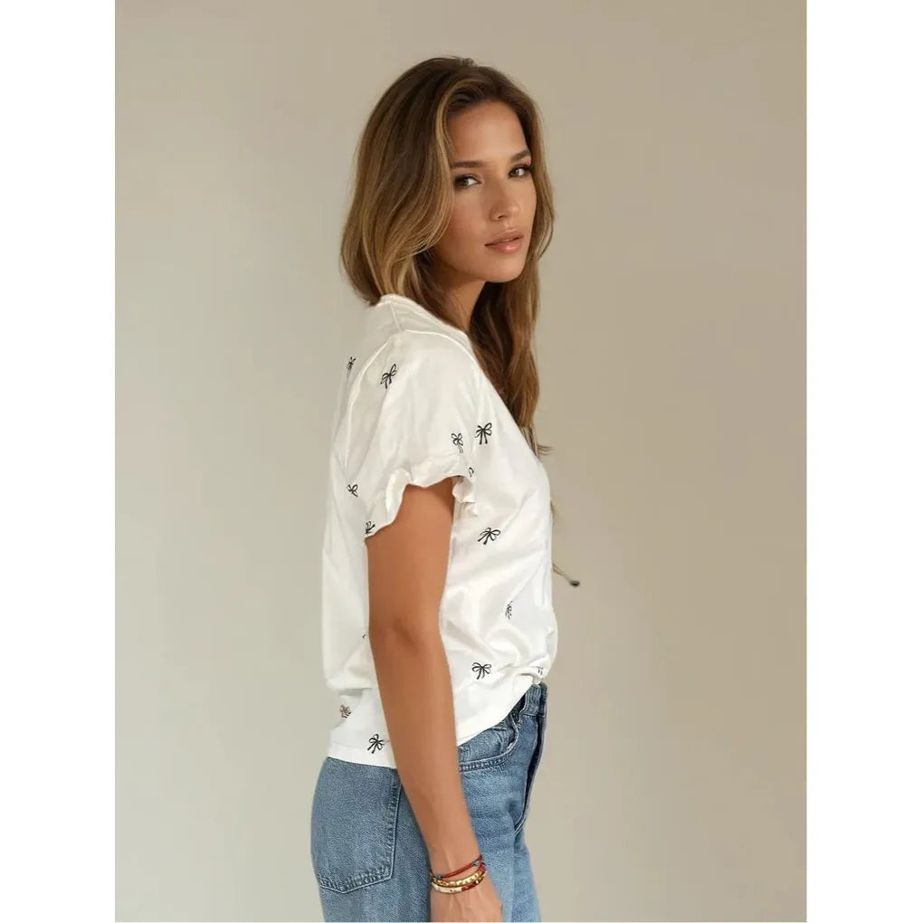 Elodie Ruffle Cuff Bows Tee
