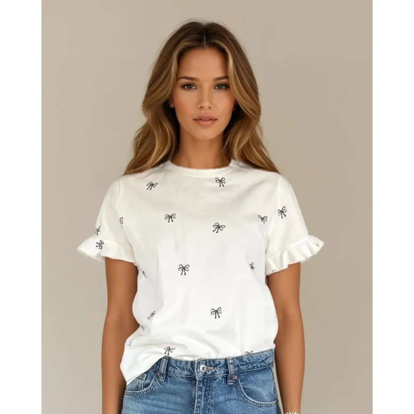 Elodie Ruffle Cuff Bows Tee
