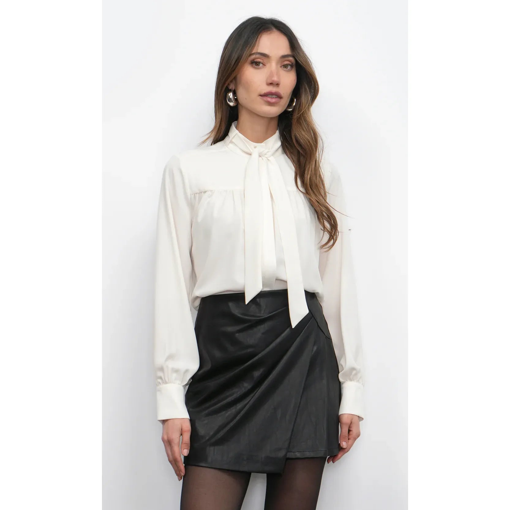 Cameron Button Up Neck Tie Blouse