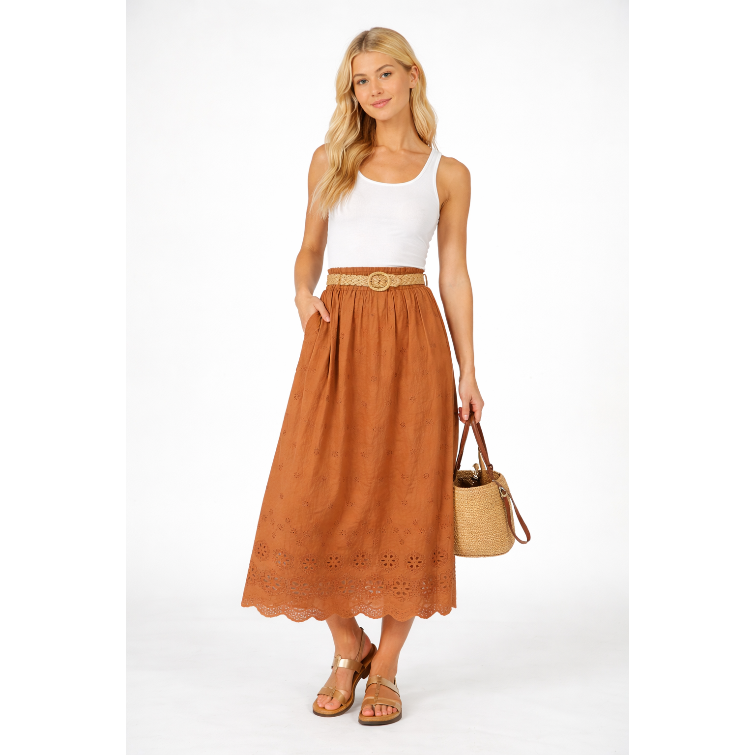 Terracotta Eyelet Lace Skirt