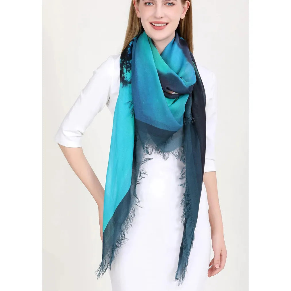 Enchanted the Northern Lights - Hand Painted Luxury Silk Scarf