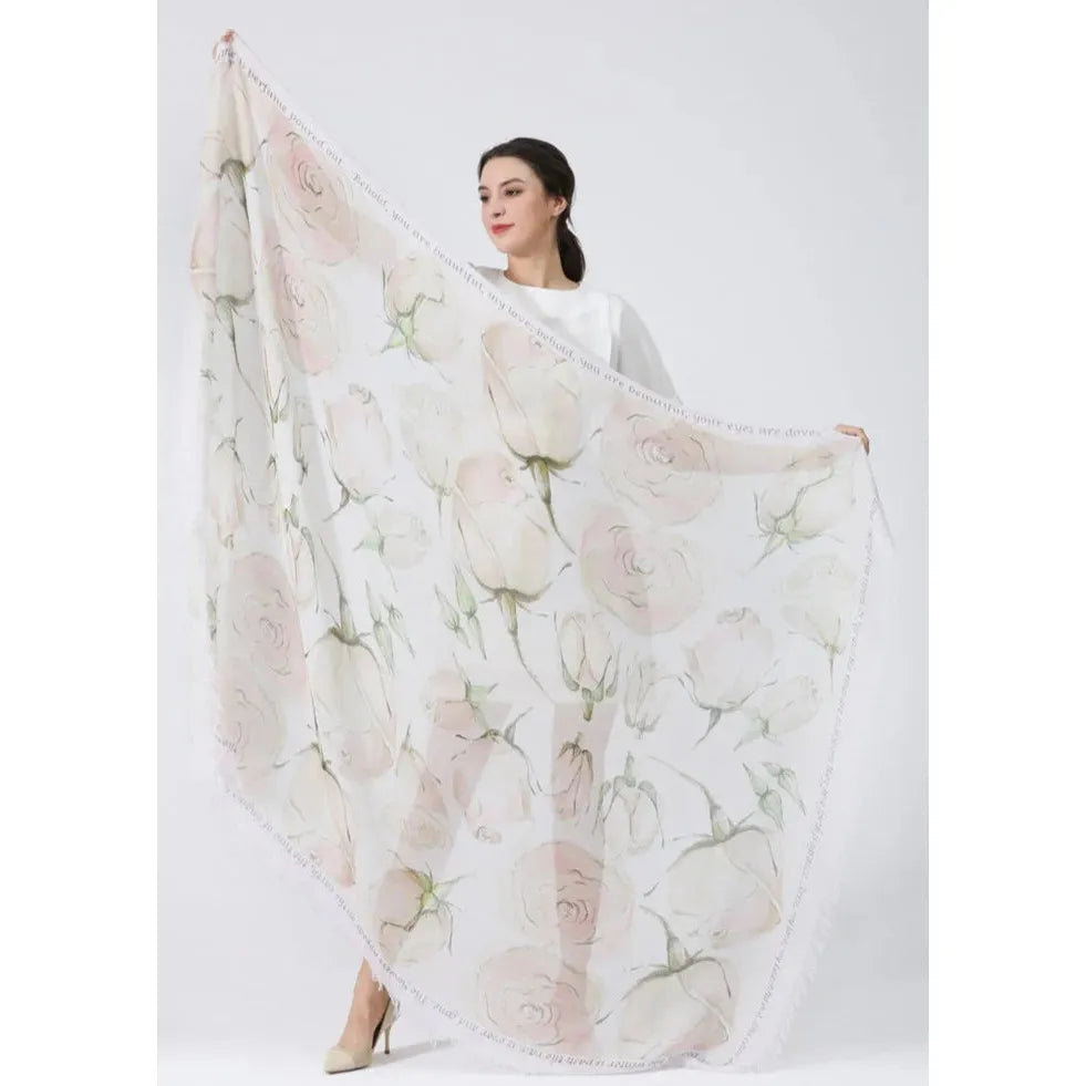 Purity & Holiness Blush White Roses - Hand Painted Luxury Silk Scarves