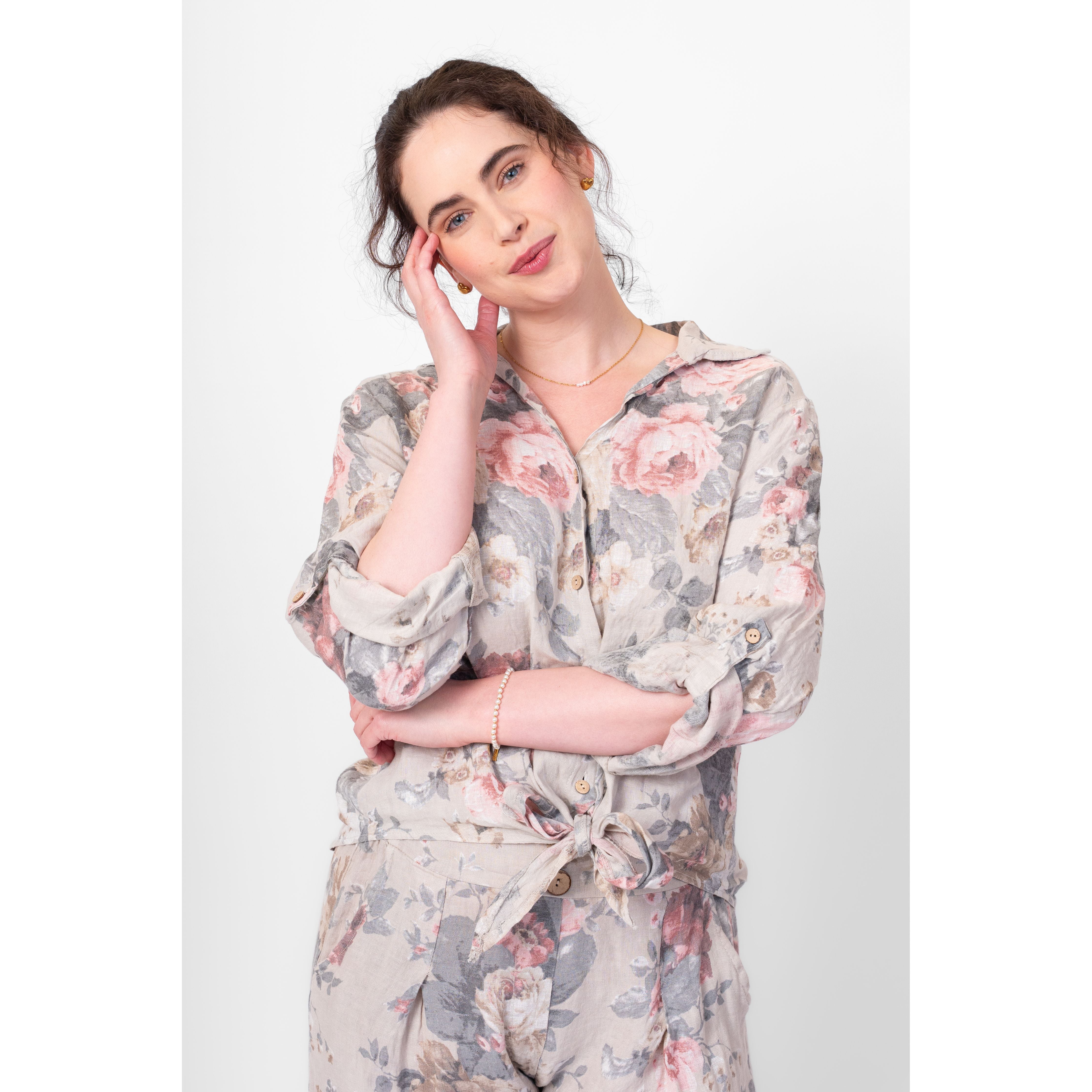 Blush Garden Tie-Front Blouse