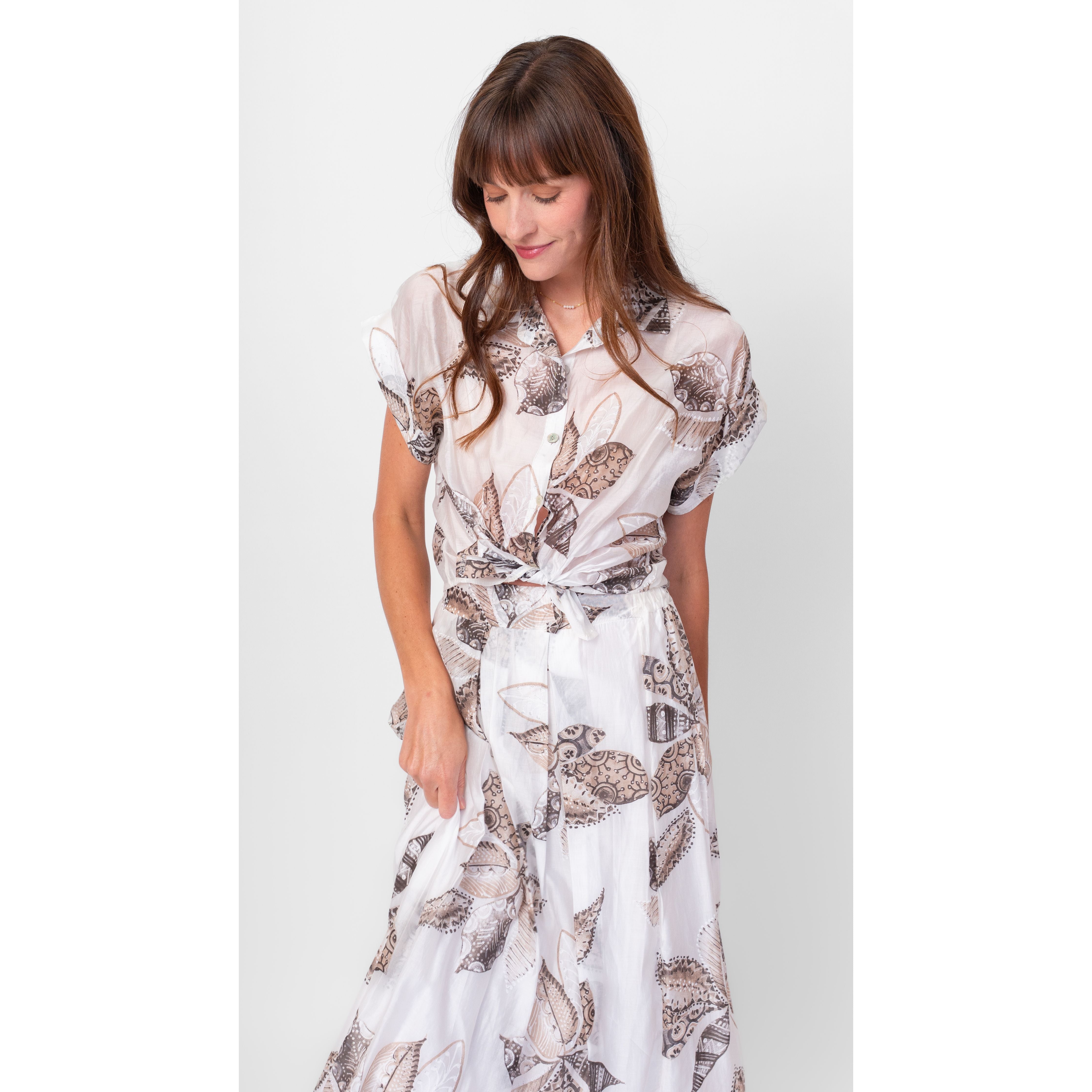 Seaside Shell Tie-Front Blouse
