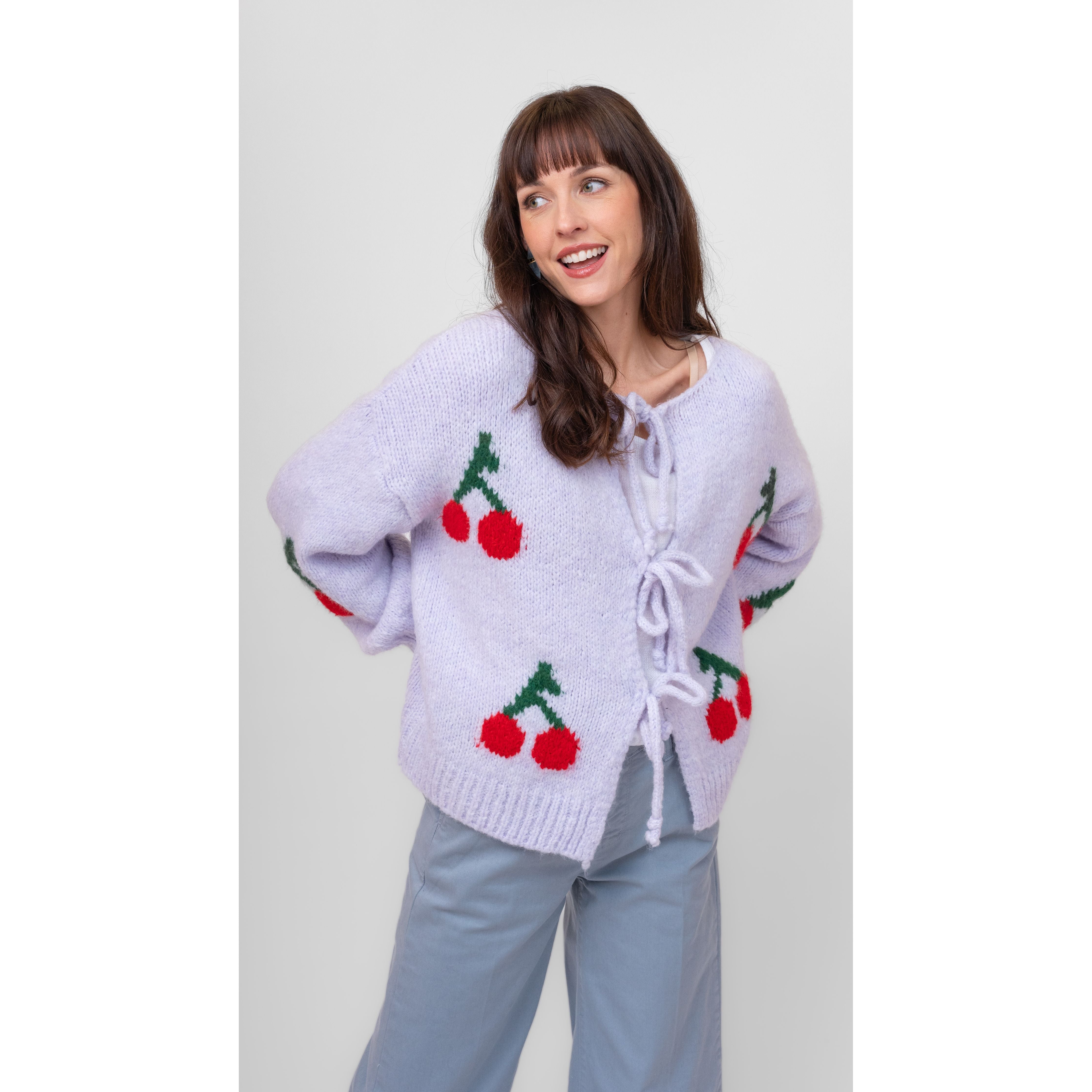 Lilac Cardi w/ Cherries - Made in Italy