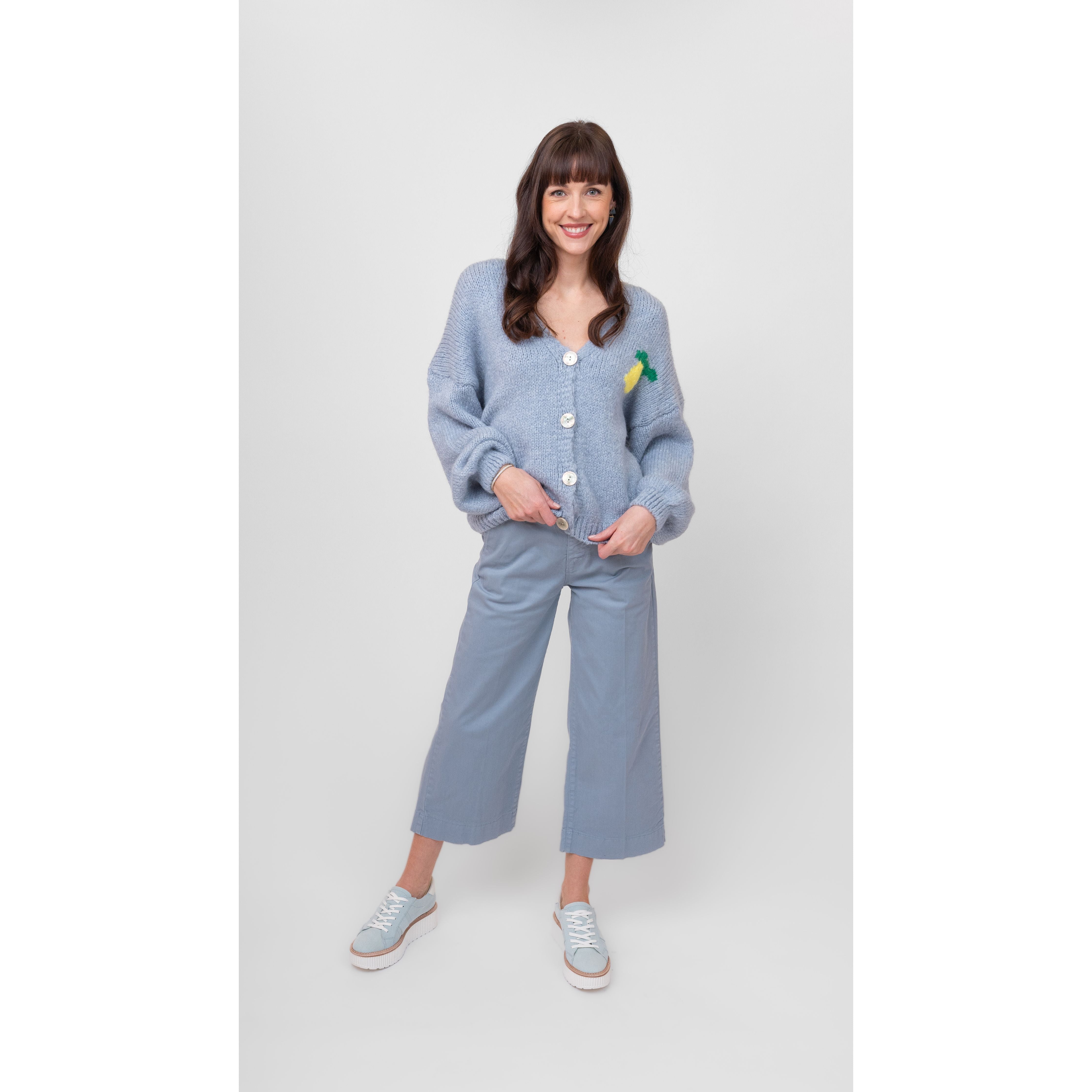 Sky Blue " Limon Cello" Boyfriend Button Up Cardigan