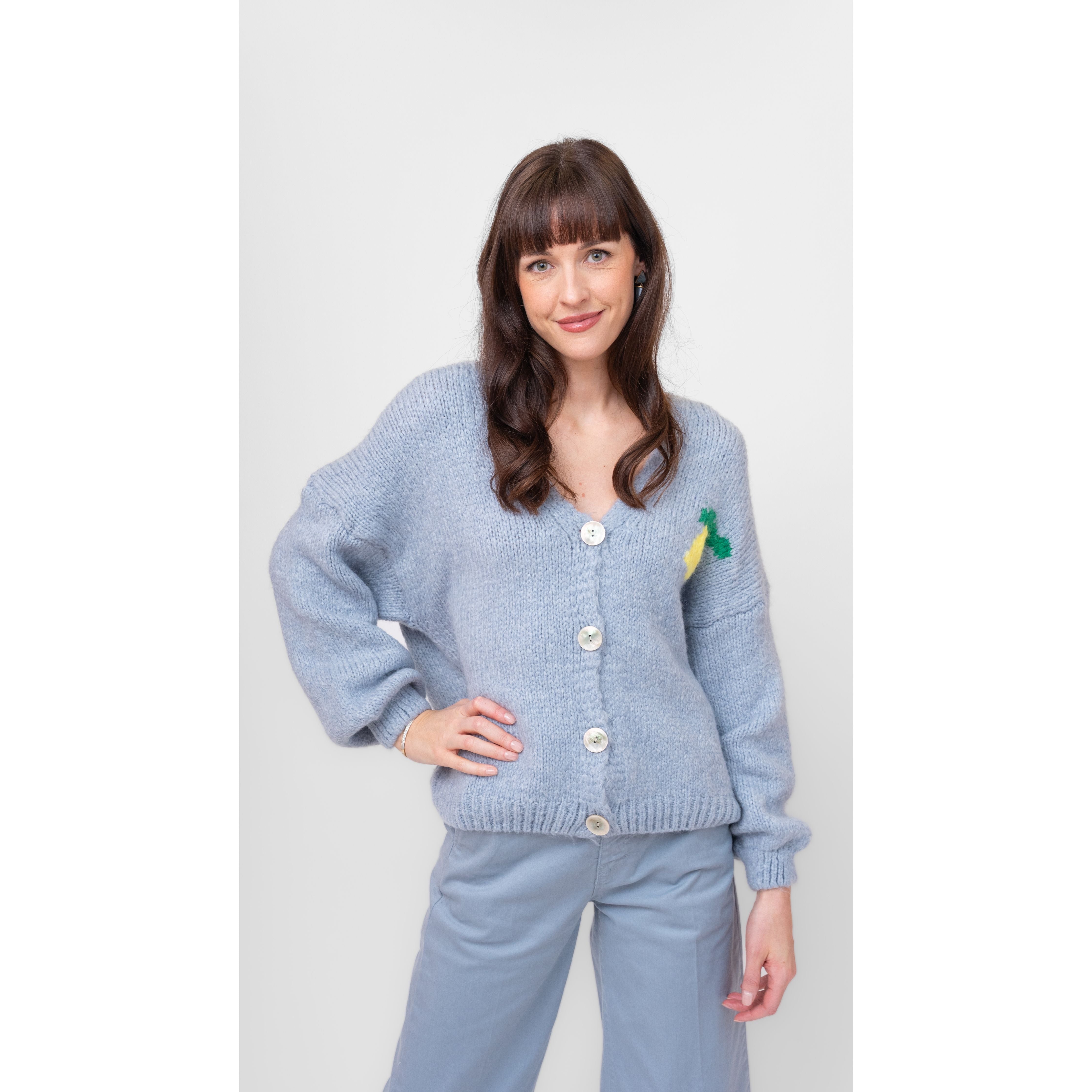 Sky Blue " Limon Cello" Boyfriend Button Up Cardigan