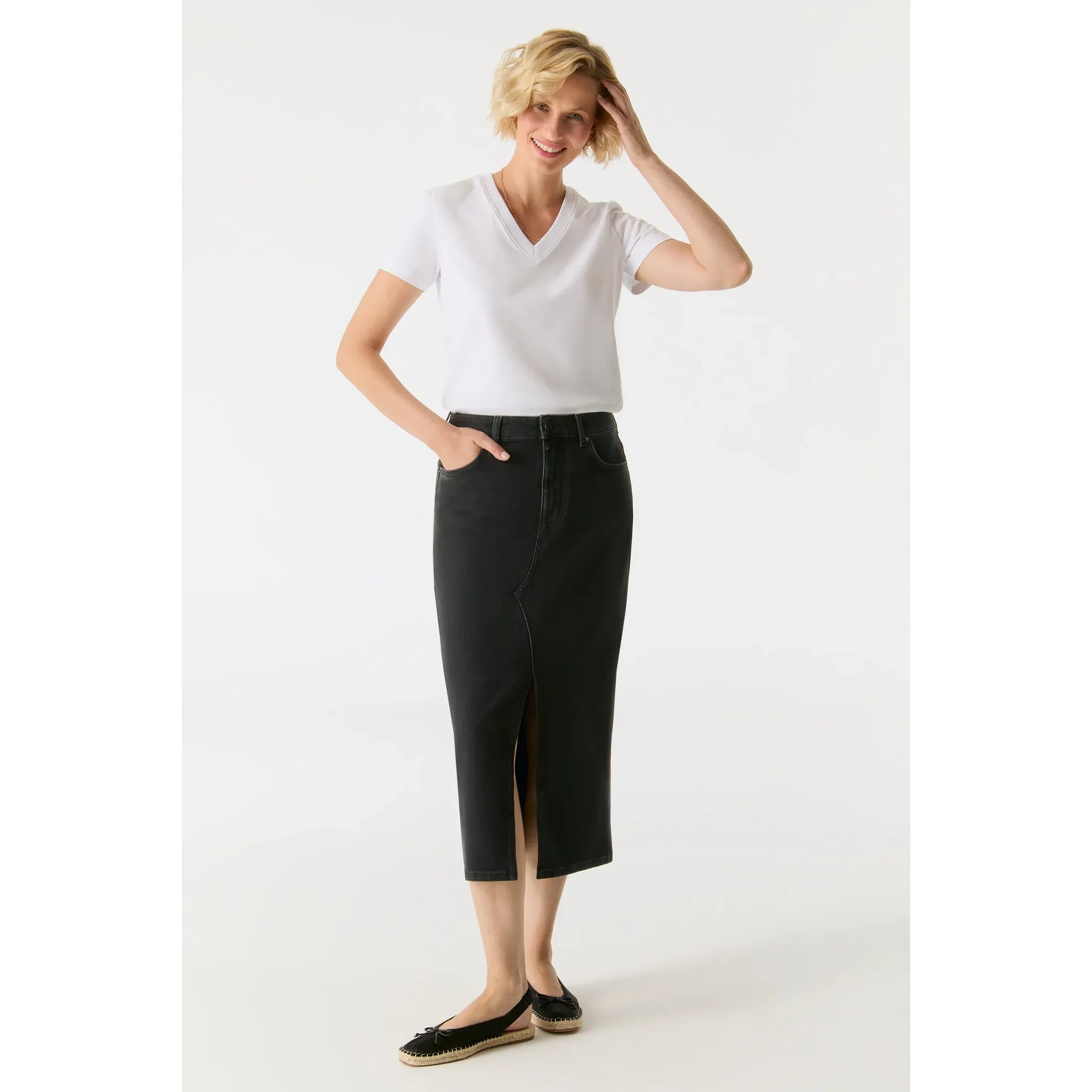Evelyn Mid Waist Long Denim Skirt
