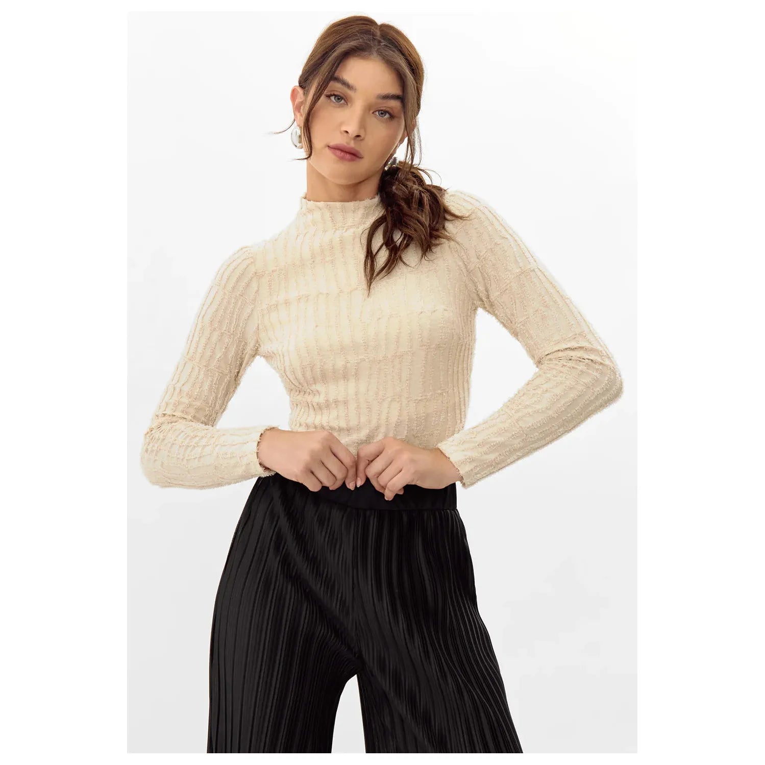 Darcey High Neck Textured Burnout Knit Bodysuit