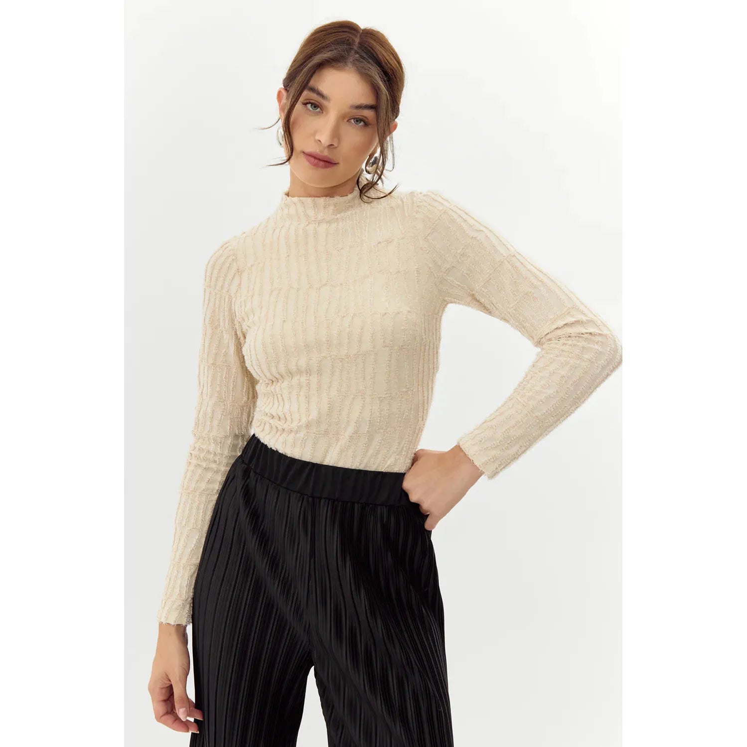 Darcey High Neck Textured Burnout Knit Bodysuit