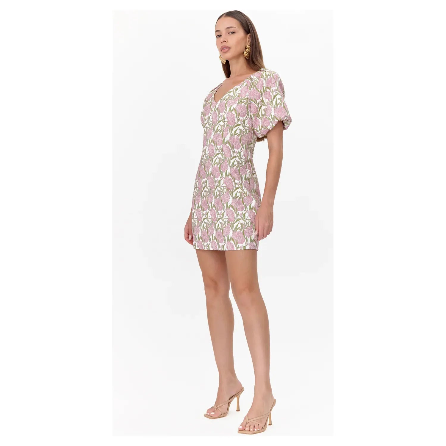 Myra Jacquard Puff Sleeve Mini Dress